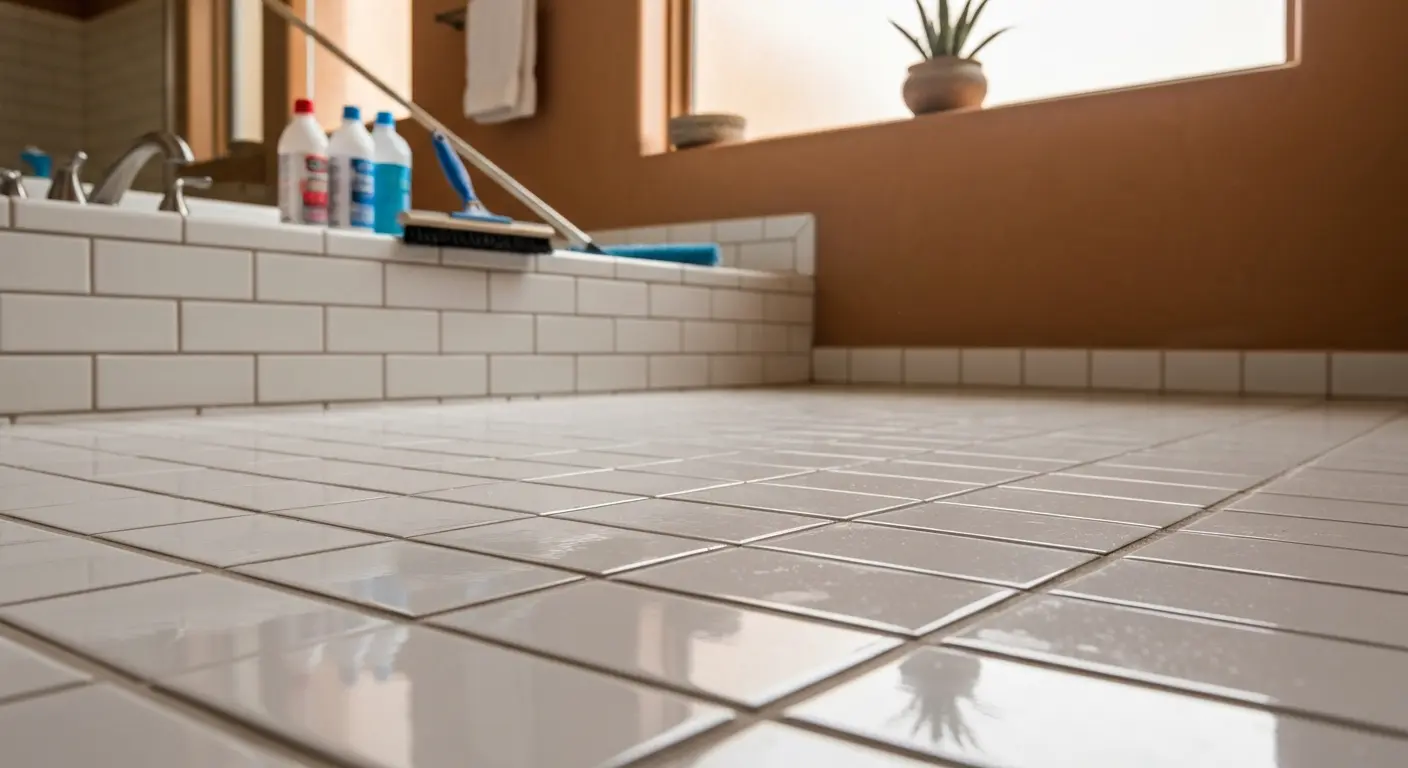 Tile and grout cleaning on bathroom floor