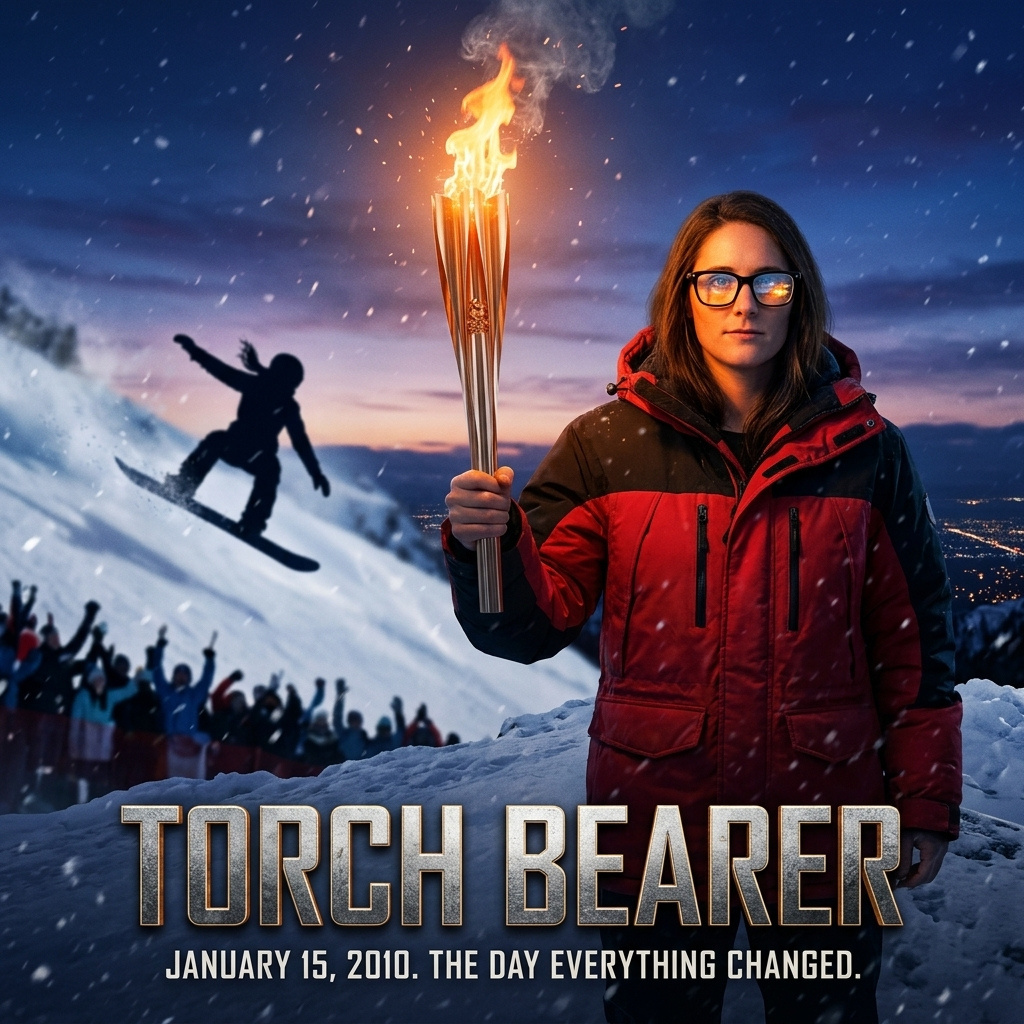 Torch Bearer — Dr. Abi carrying the Vancouver Olympic torch on January 15, 2010, the day before her chiropractic-school journey began