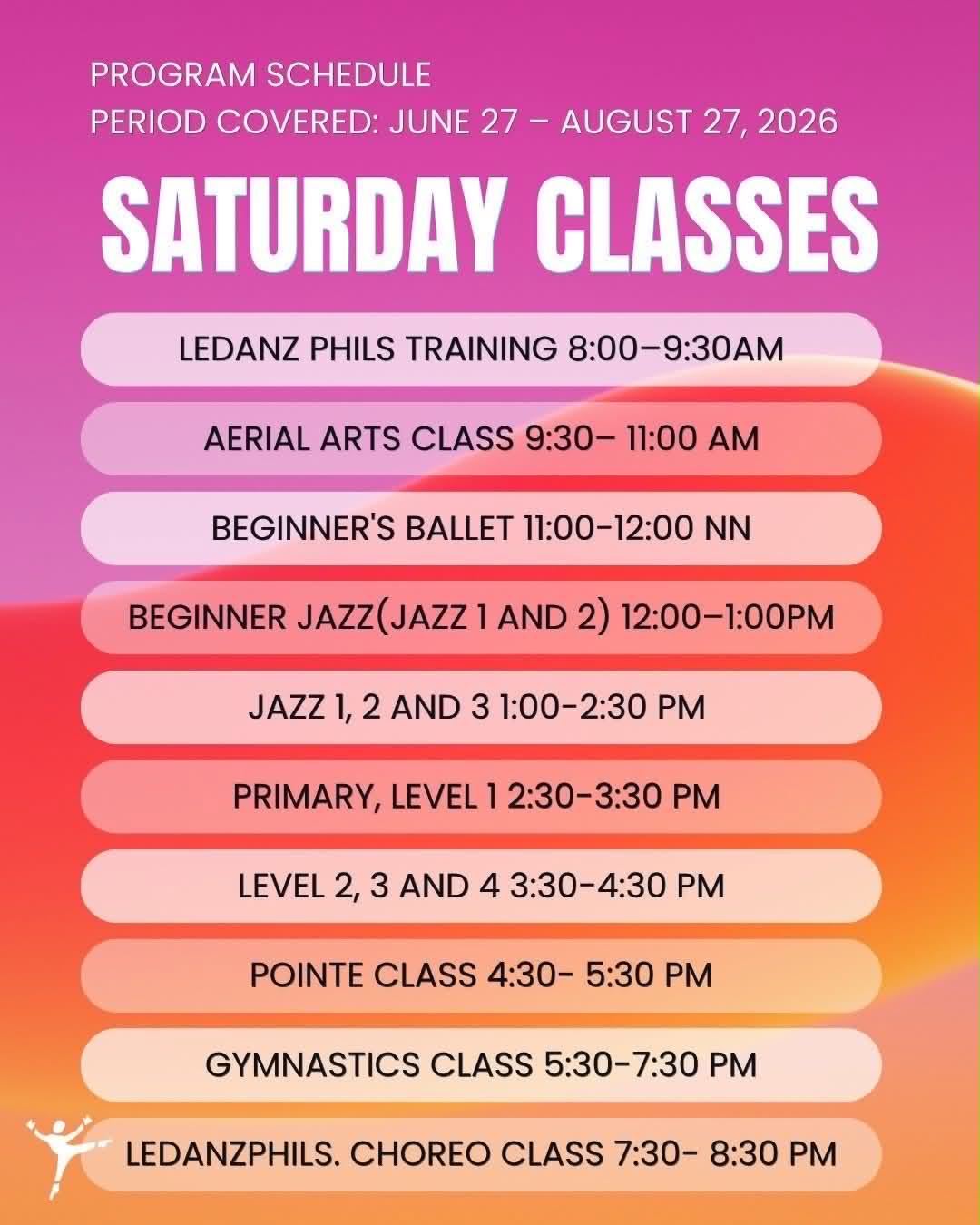 LeDanz Dance Studio Saturday Schedule