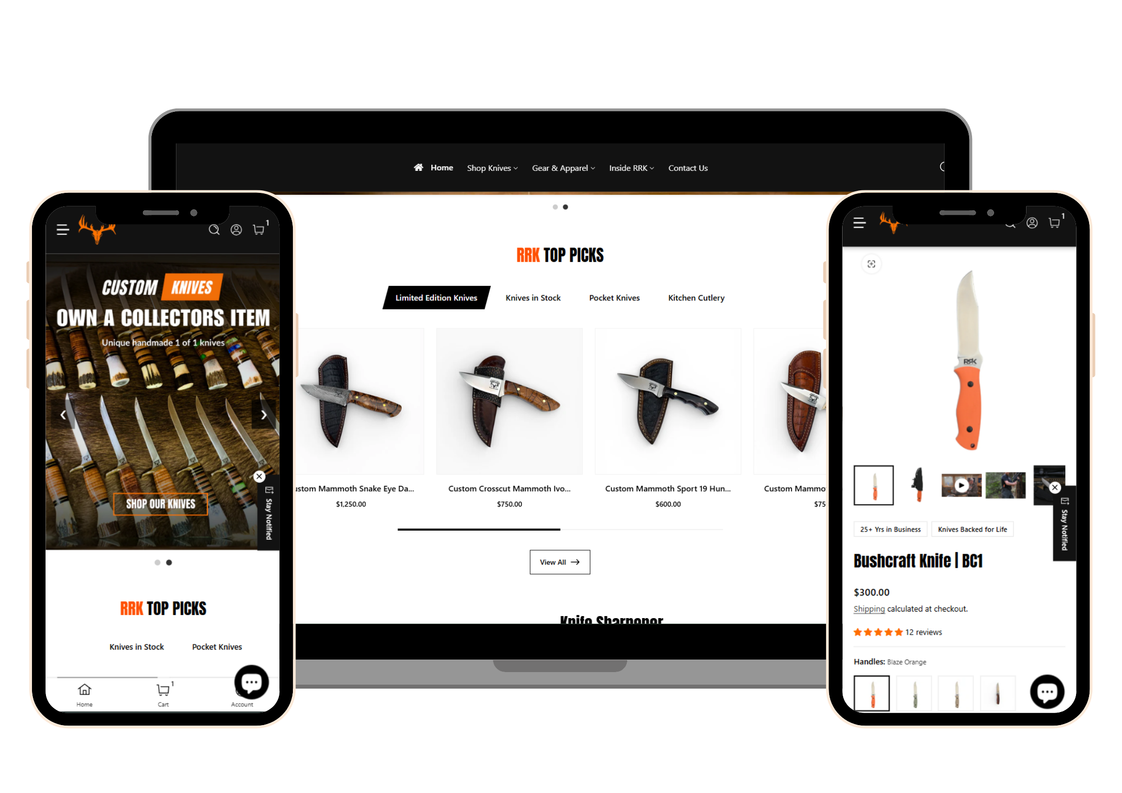 Rapid River Knifeworks Website: Knife website design