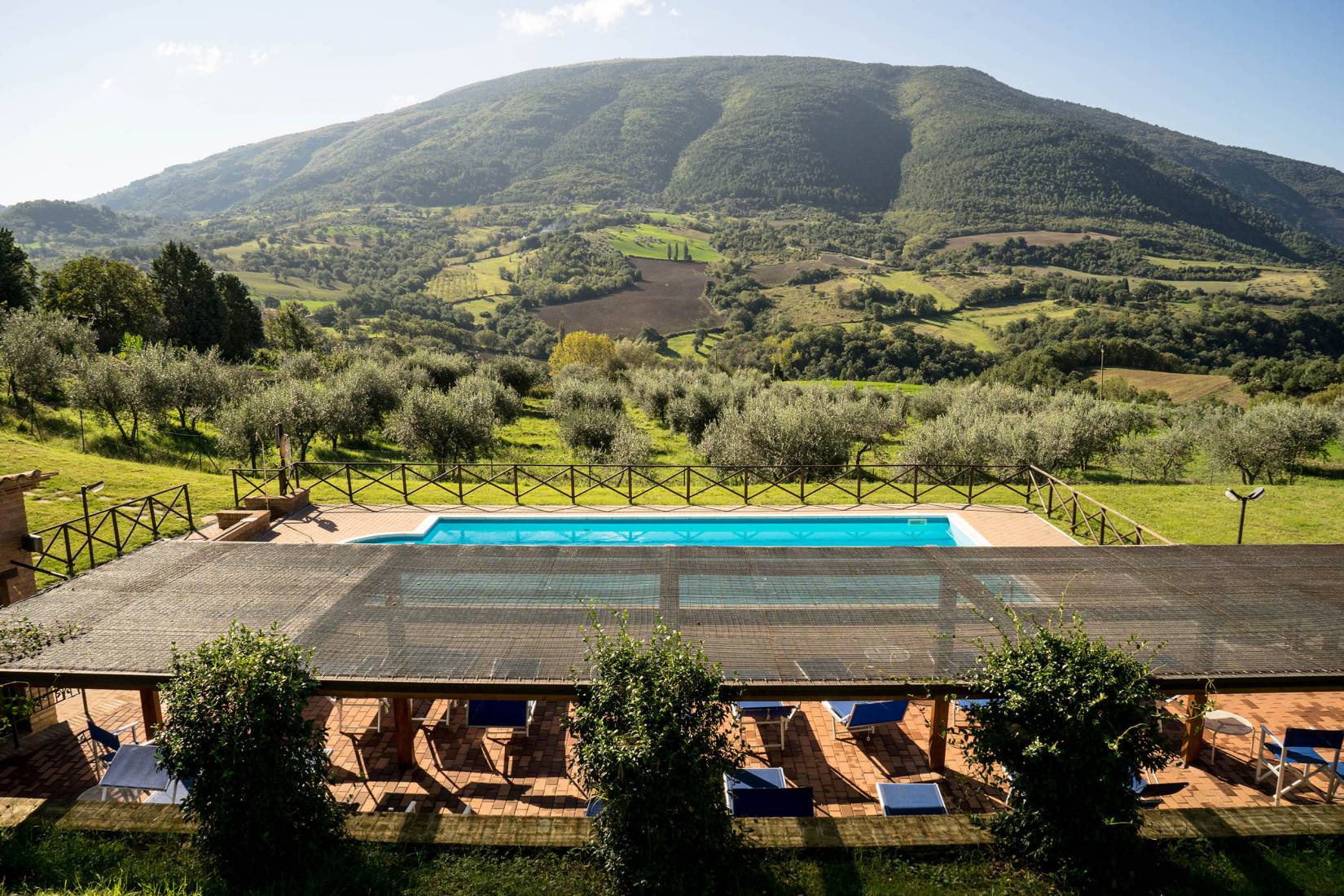 Panoramic Umbrian landscape, rolling hills and vineyards