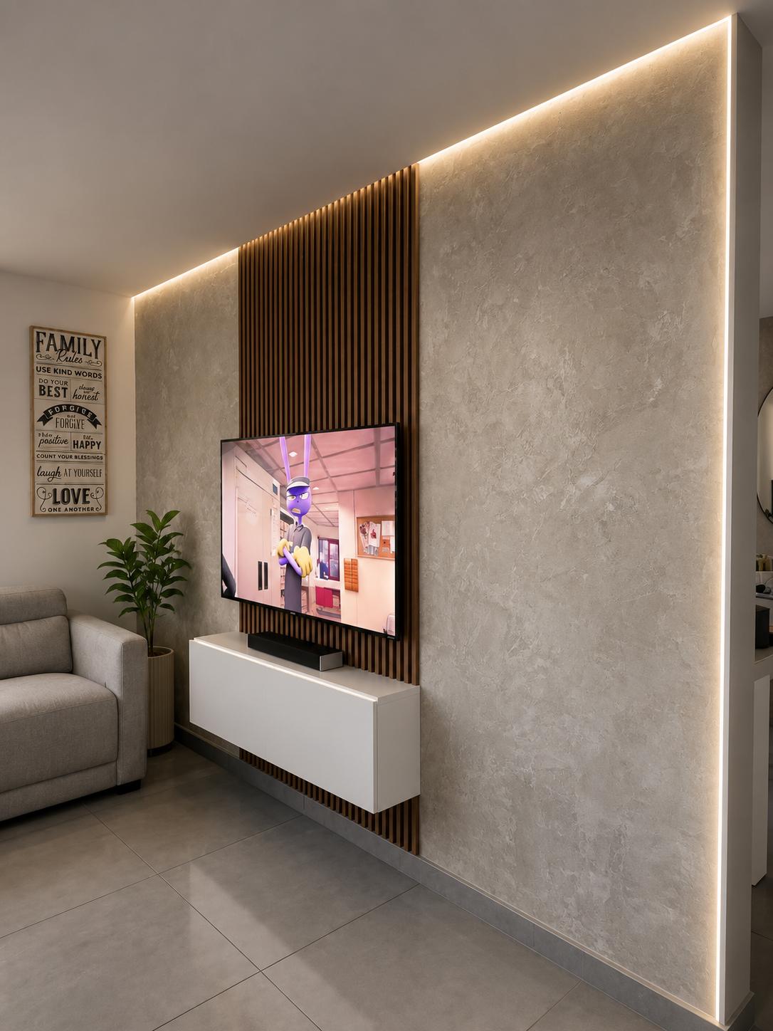 Pared decorativa con iluminación LED — trabajo real de MW Contractor en Puerto Rico