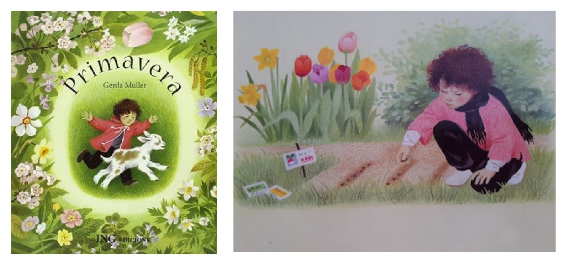 Libro con  escenas primaverales del libro de Gerda Müller para infantil