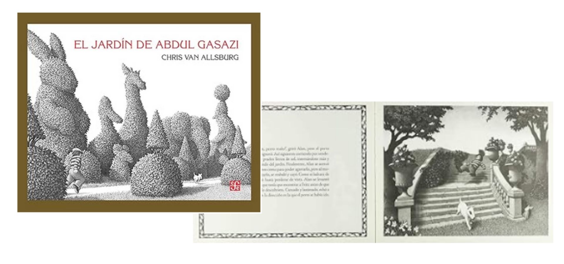 Ilustración en blanco y negro del misterioso jardín del libro El jardín de Abdul Gasazi