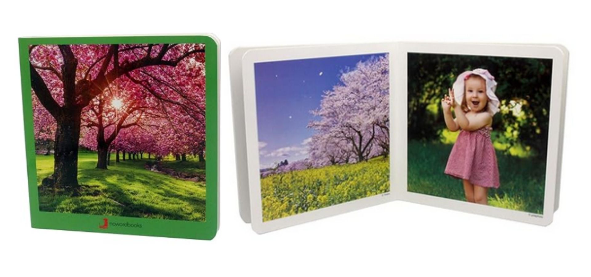 Conjunto de páginas del libro sin palabras Nowordbooks sobre la primavera con ilustraciones coloridas