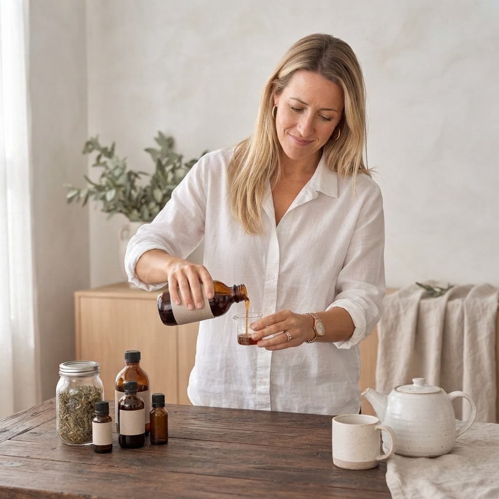 Mother and child sharing a calming herbal tea ritual by soft natural window light