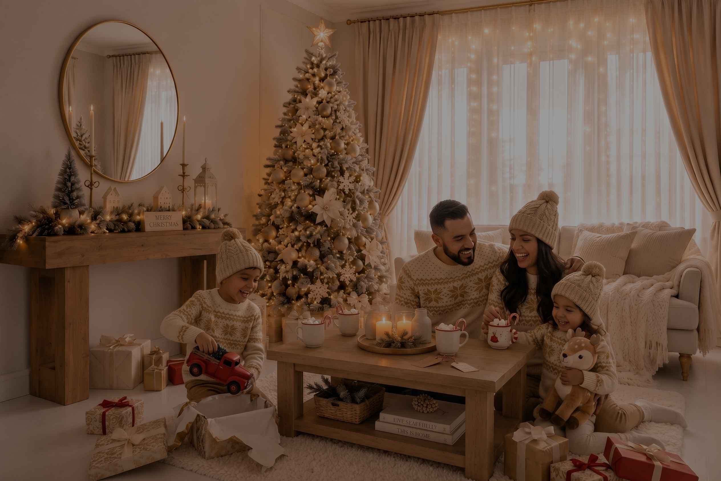 Family enjoying a warm Christmas photography session