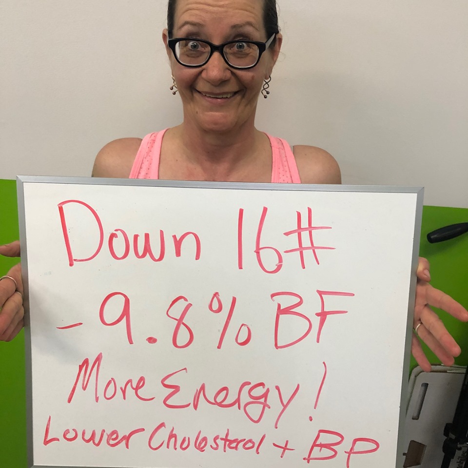 Hybrid client: down 16 pounds, lost 9.8% body fat, more energy, lower cholesterol and blood pressure