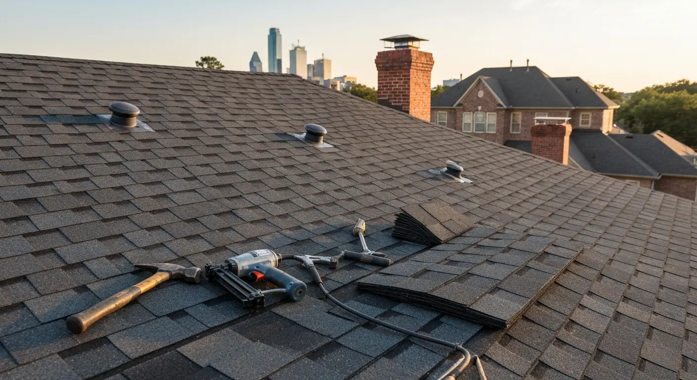 Roof repair work in Uptown Dallas