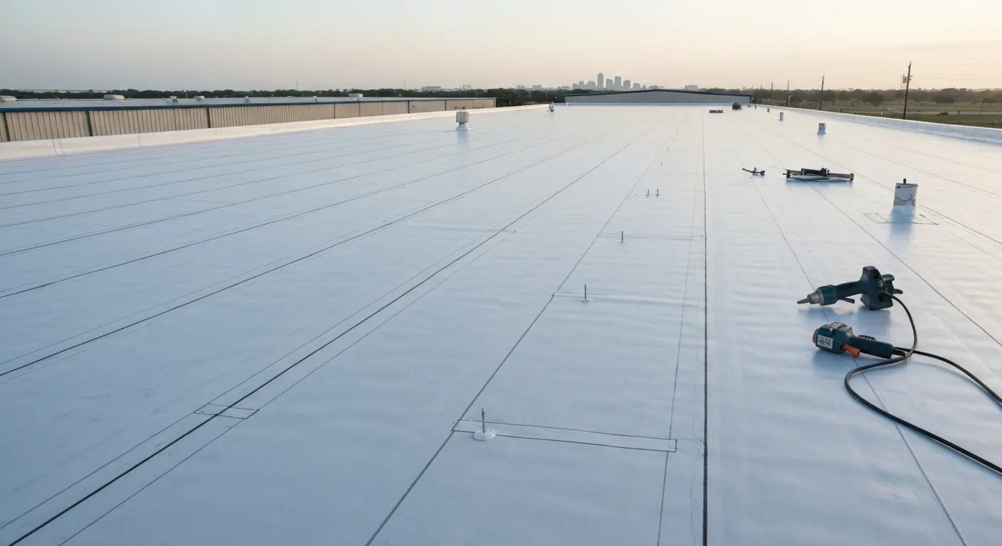 Commercial roof coating application in San Benito