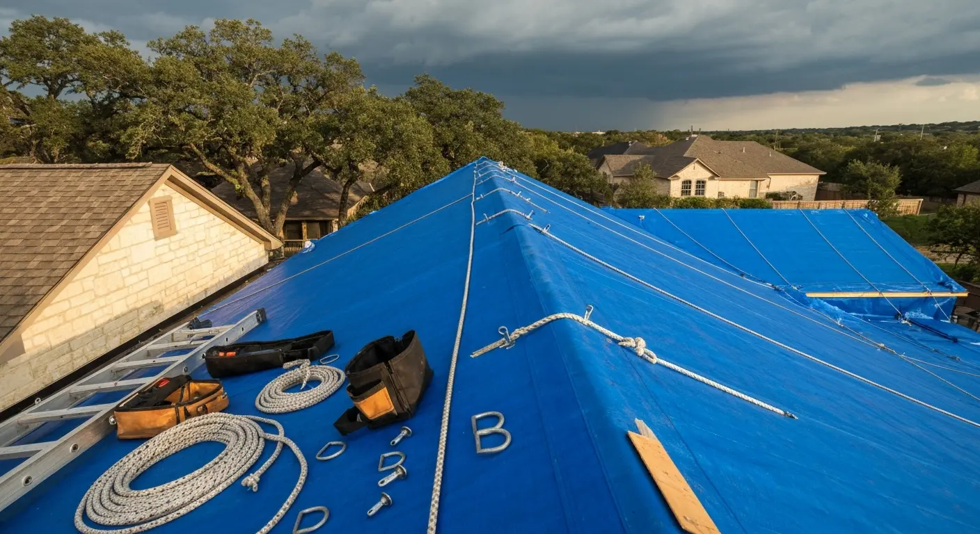 Emergency roof tarping in South Austin