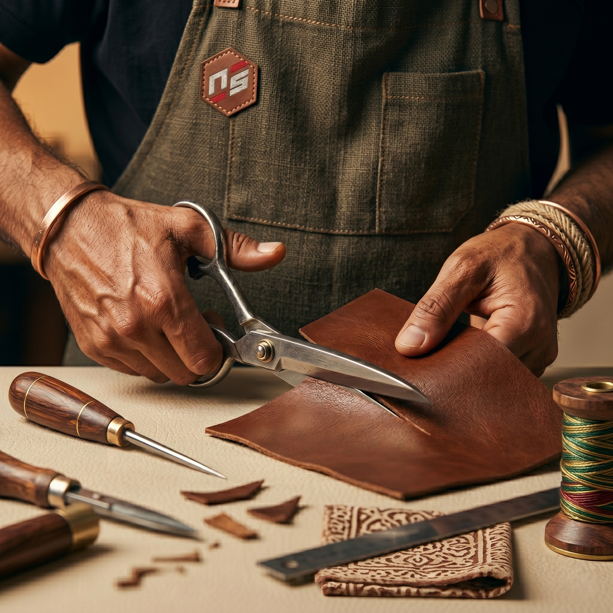 Leather cutting process into sheets at Noor Sons