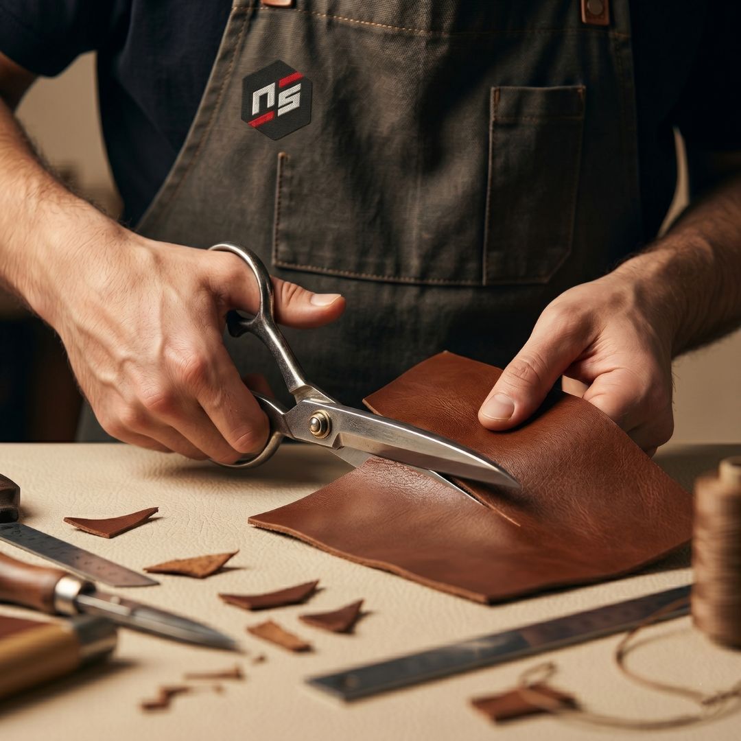 Leather cutting process into sheets at Noor Sons