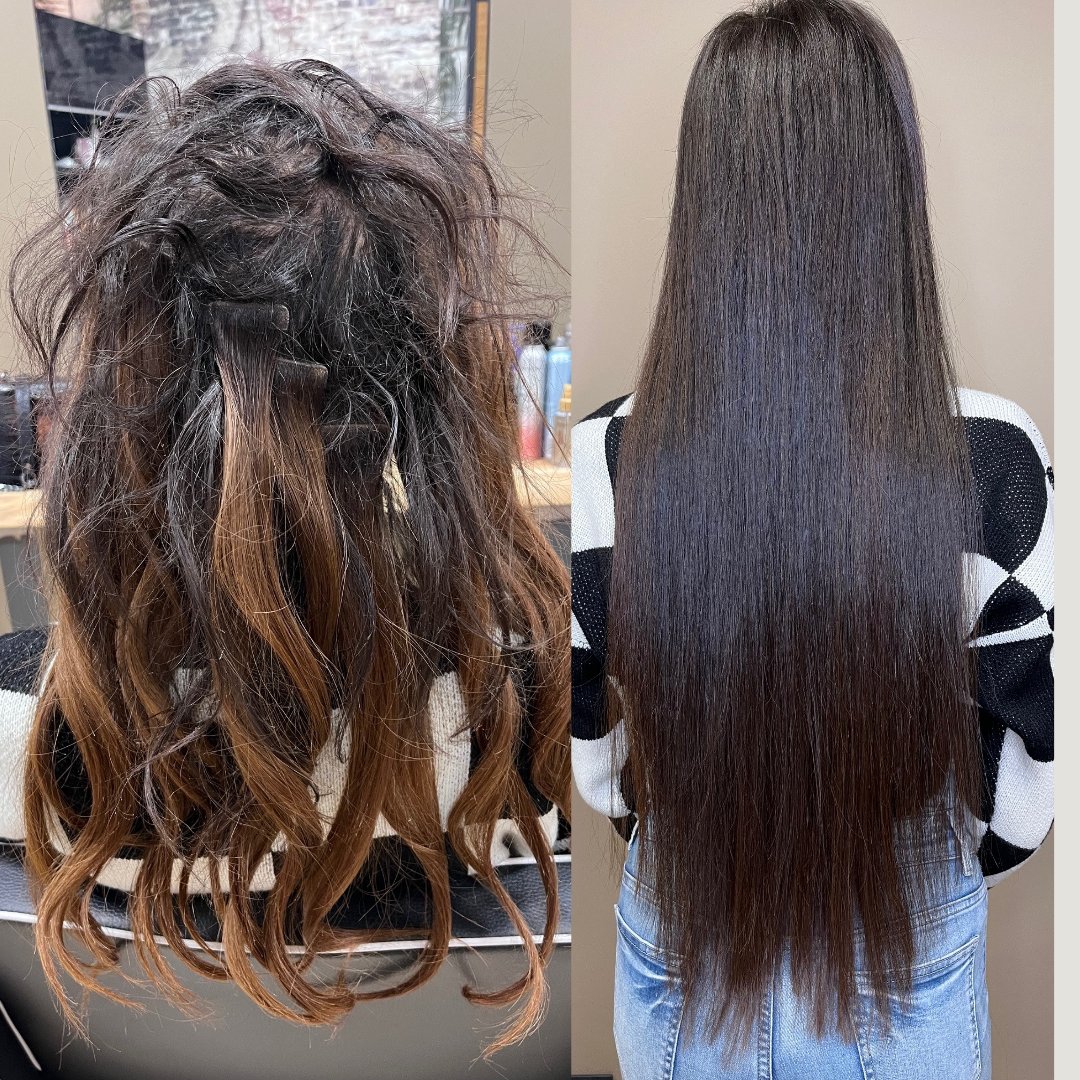 Da tape extension a nano ring Kherapy prima e dopo capelli scuri