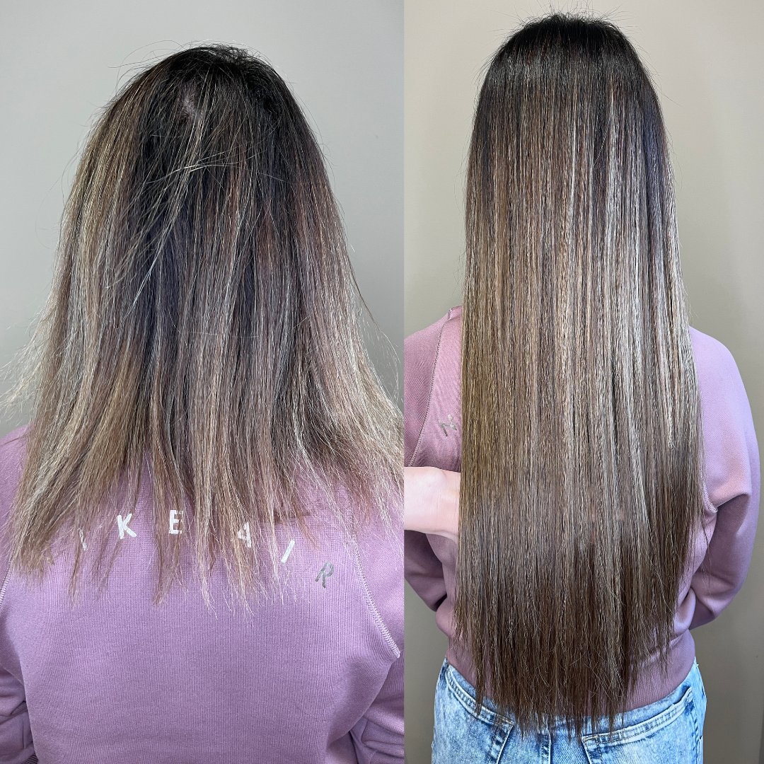 Extension nano ring Verona prima e dopo capelli balayage — Kherapy