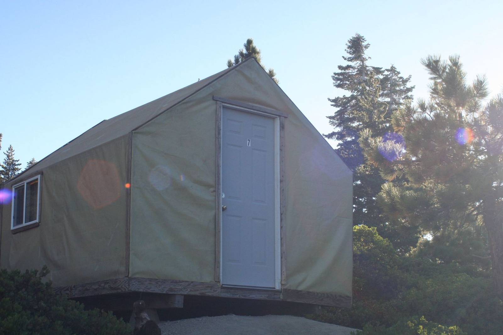 Tent cabin on its raised wooden platform
