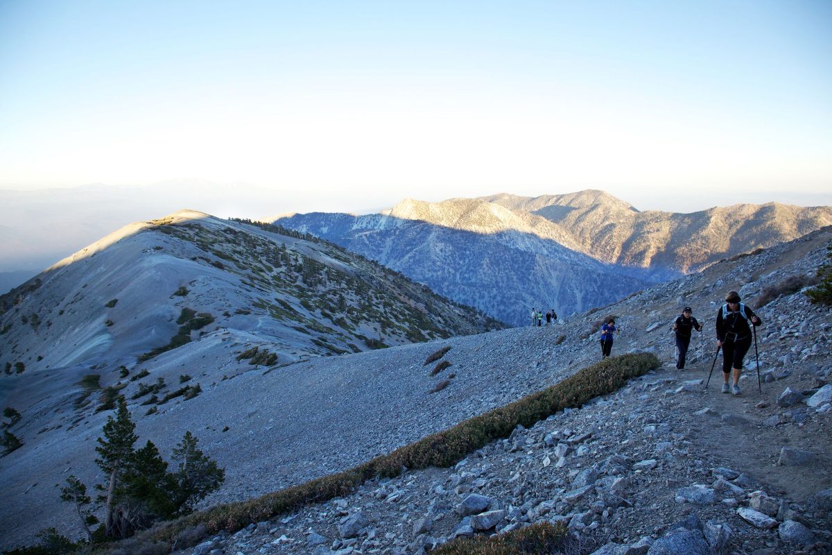 Hikers on the ridge trail heading toward the summit
