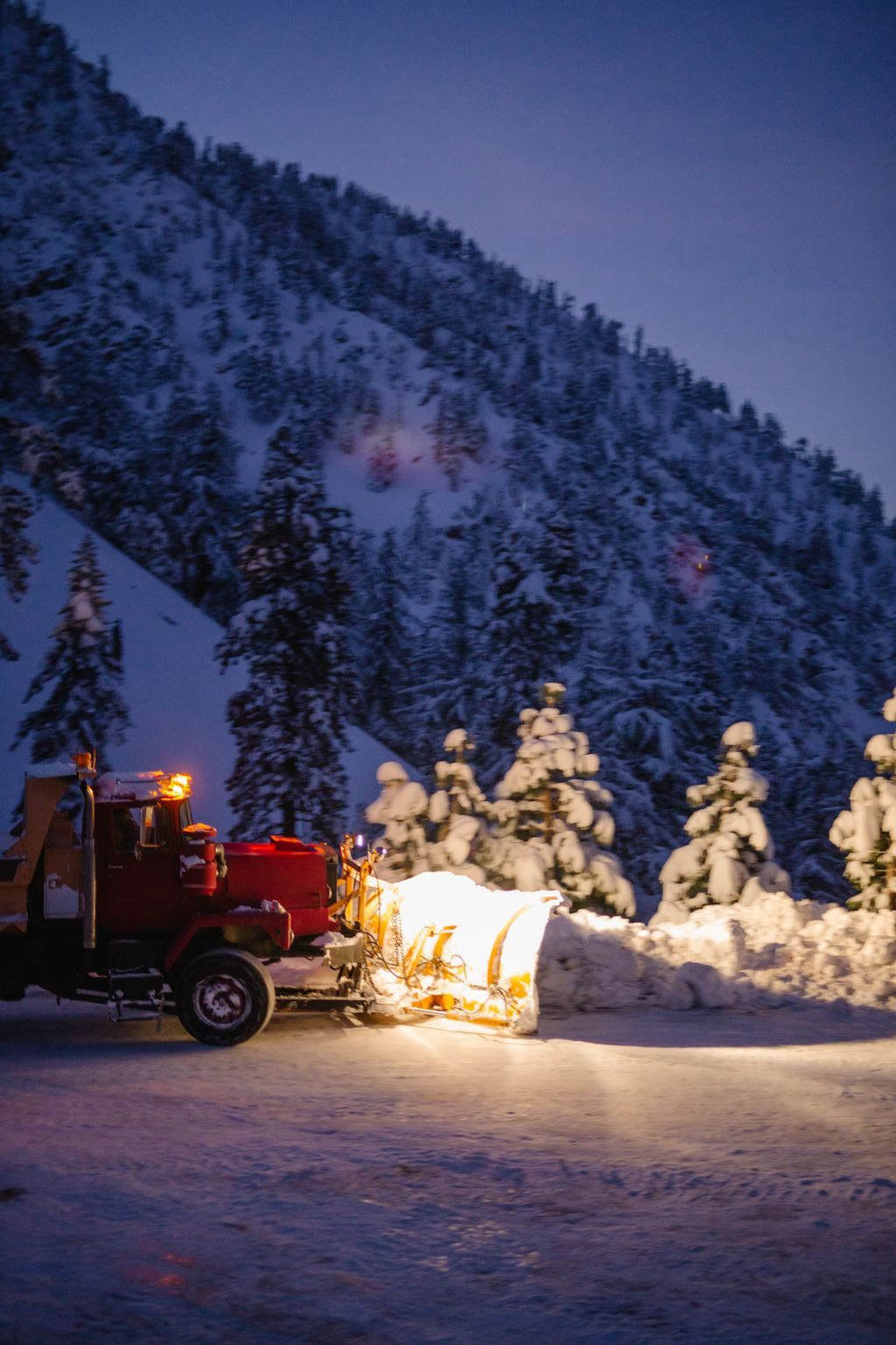 Baldy Village lit up on a snowy night