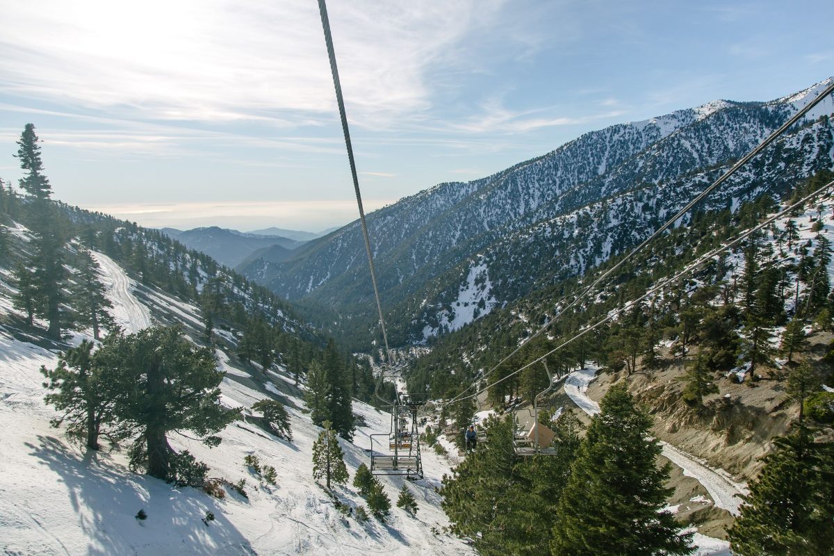The chairlift over the valley in winter