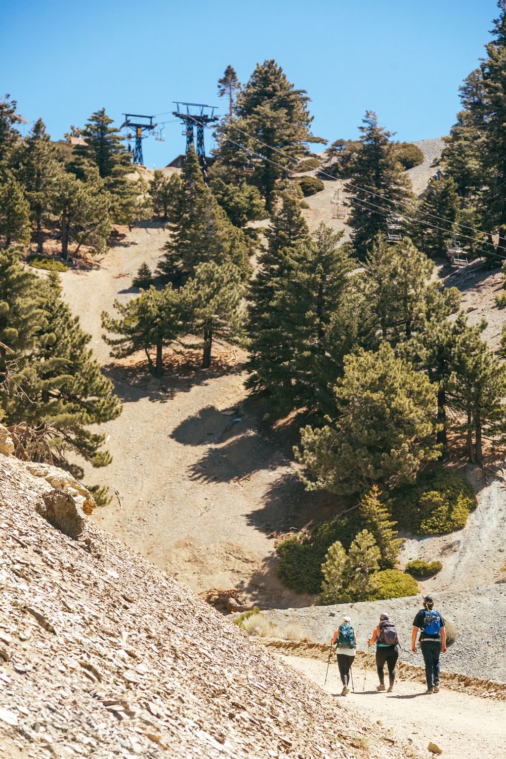 Hikers on a summer trail on Mt Baldy