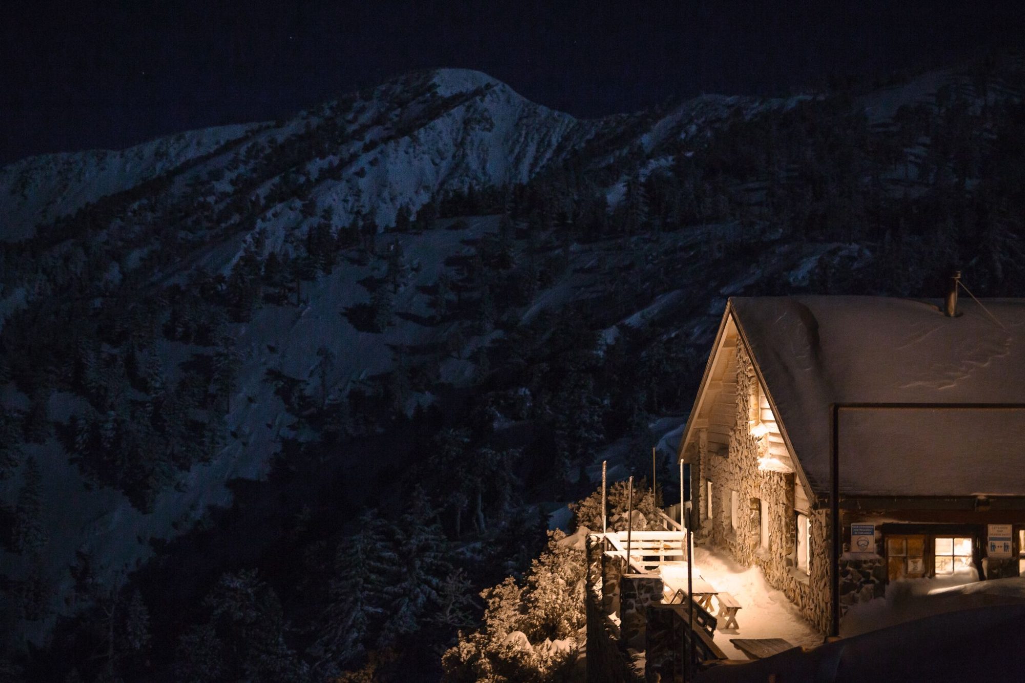 Top of the Notch at night in the snow