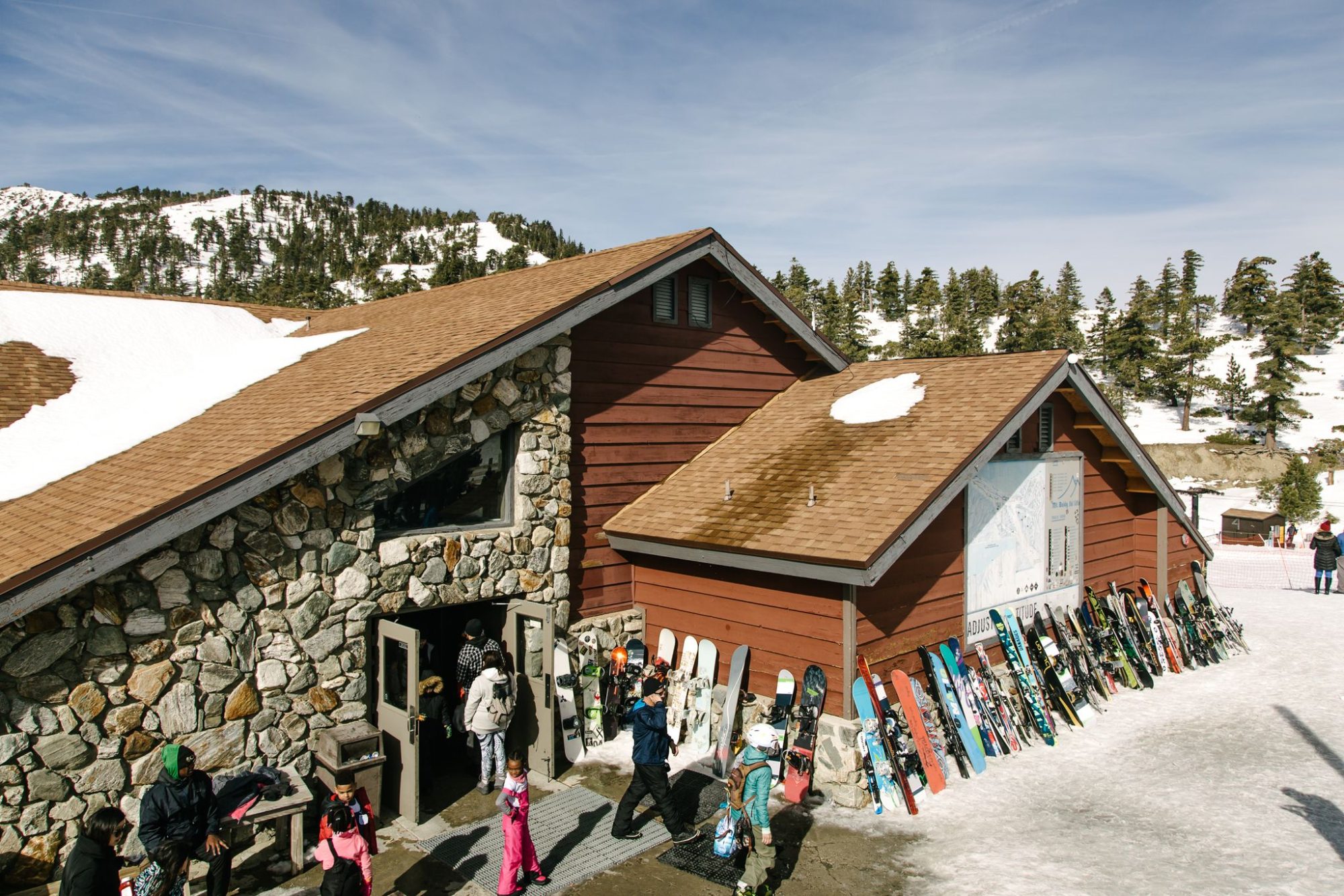 A crowd outside Top of the Notch in winter