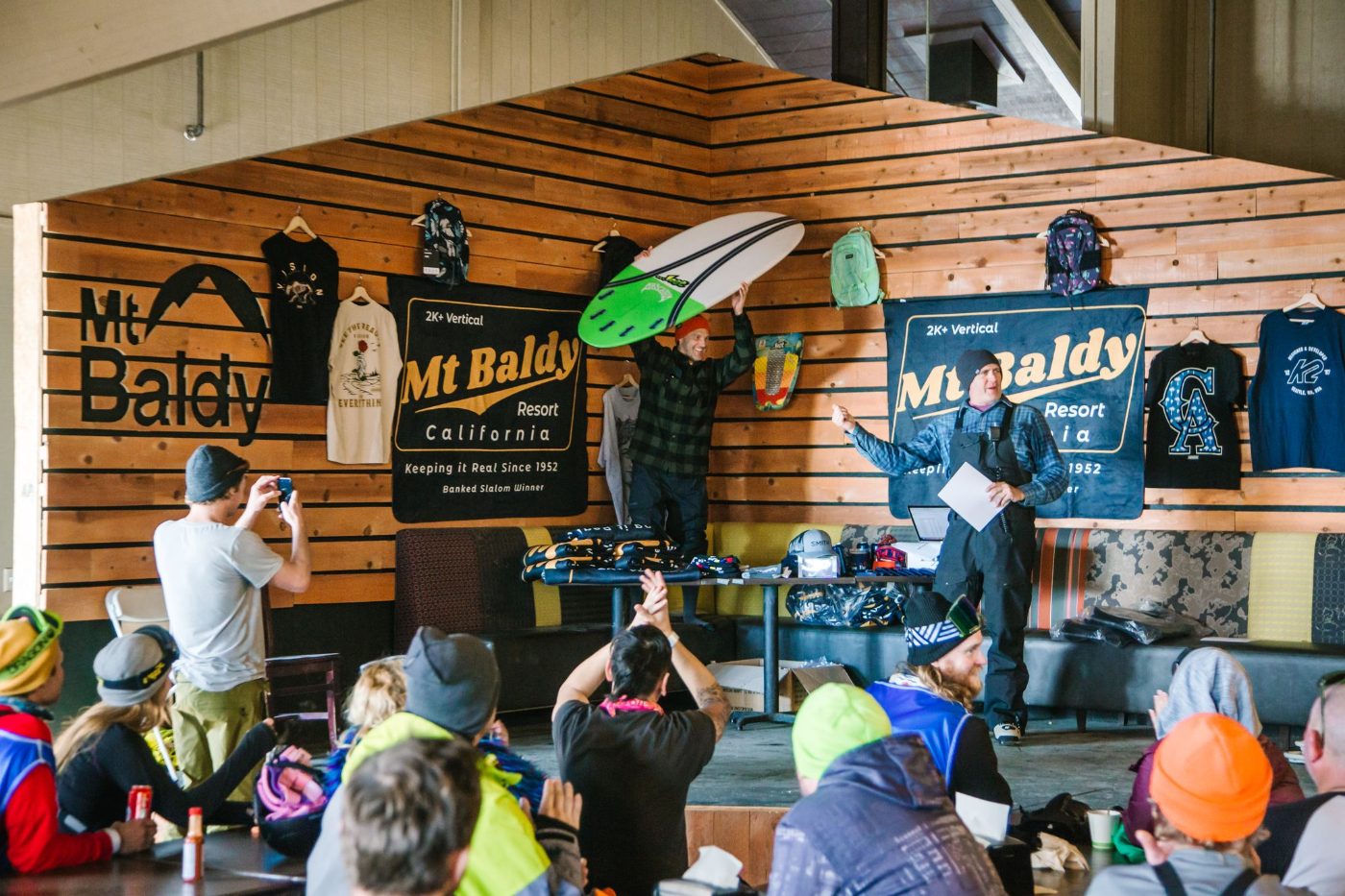 Riders and fans at the Banked Slalom awards
