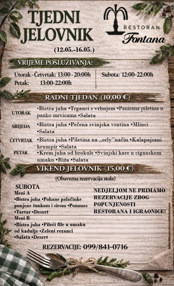 Restoran Fontana tjedni meni