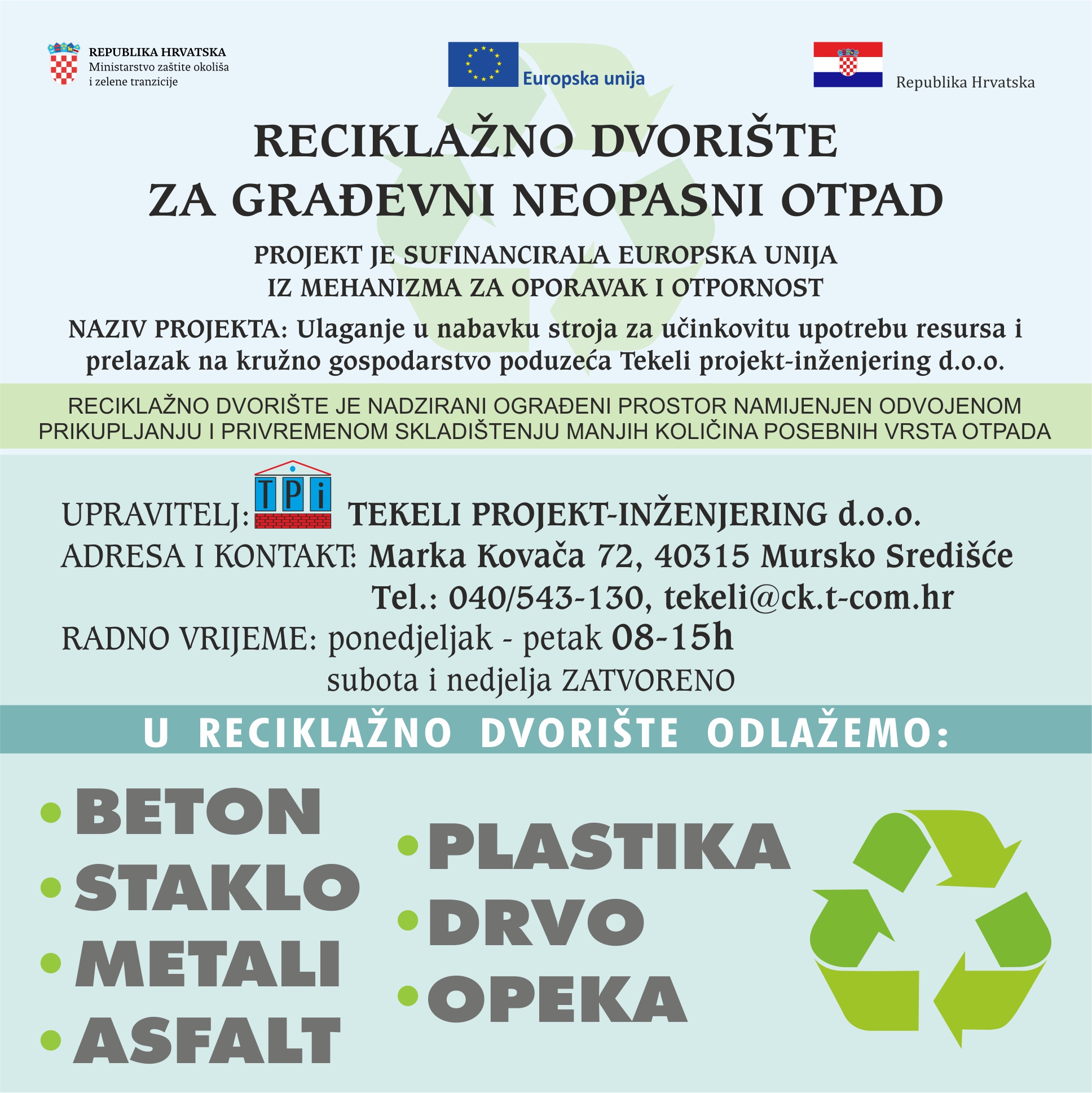 Ploča EU projekta — Tekeli Projekt-Inženjering d.o.o.