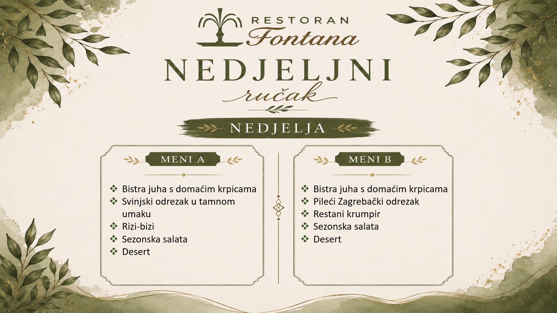Restoran Fontana tjedni meni