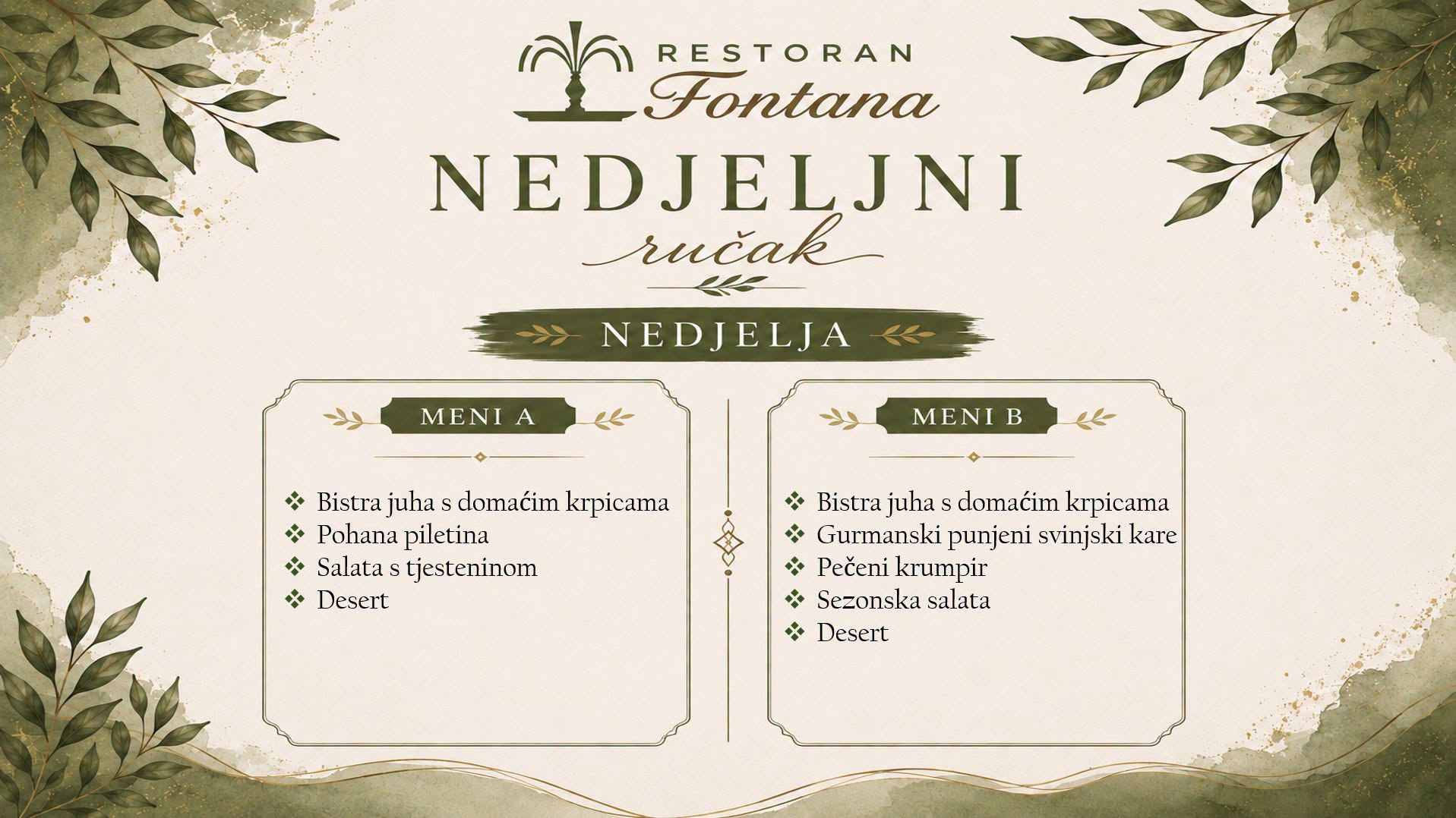 Restoran Fontana tjedni meni