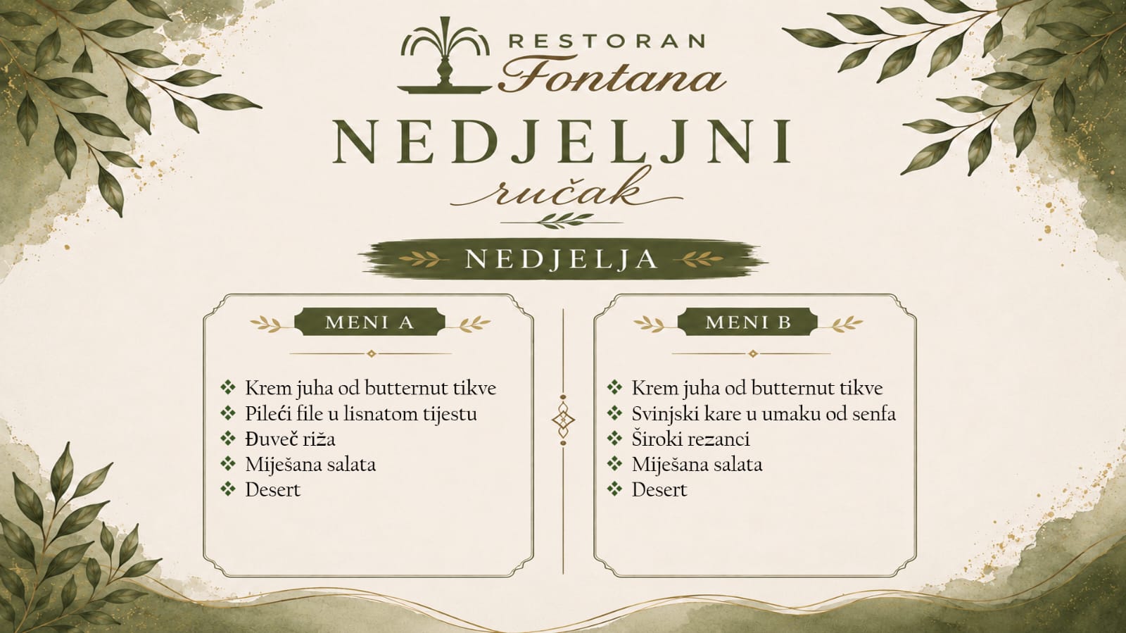 Restoran Fontana tjedni meni