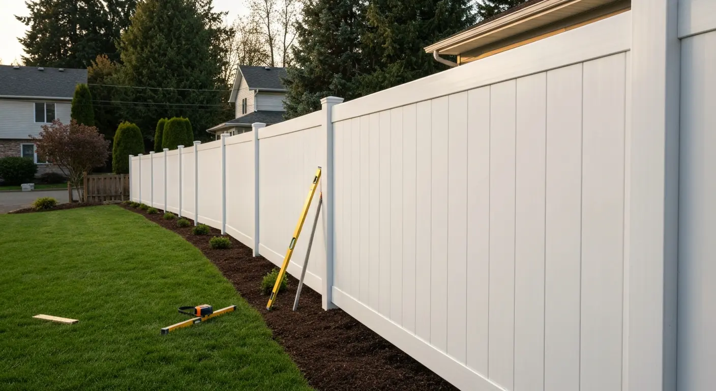 Vinyl fence in residential yard