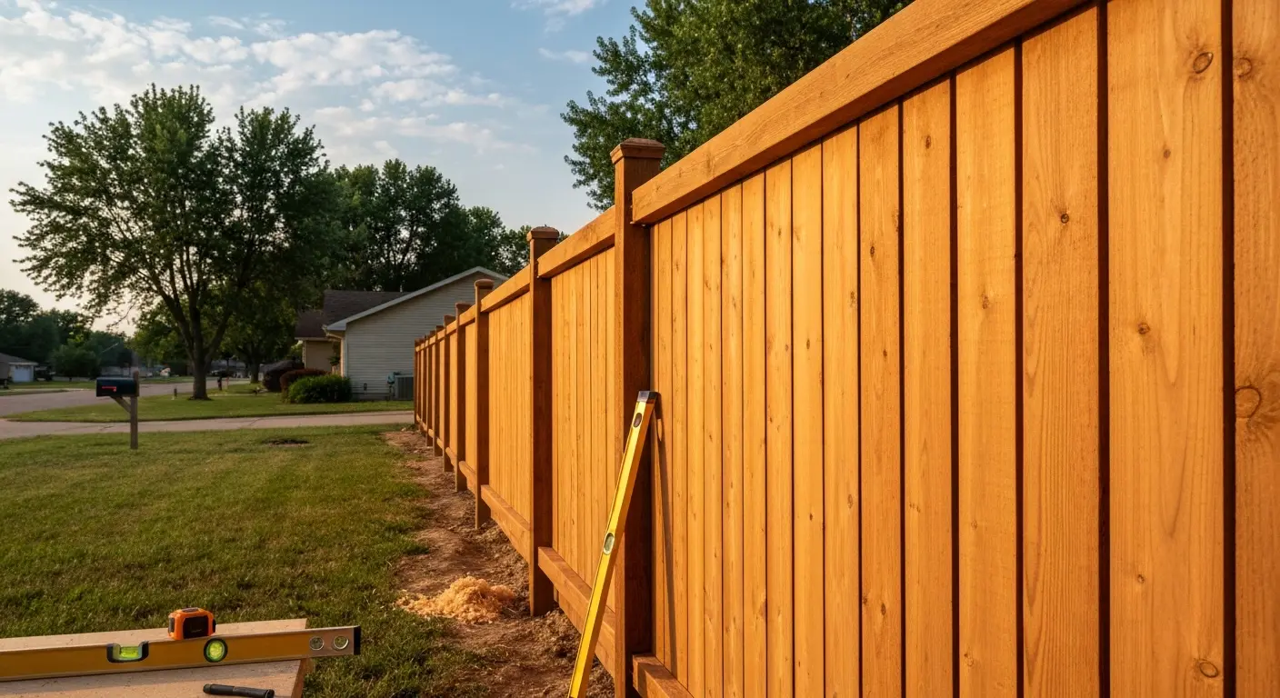 Wood privacy fence installation