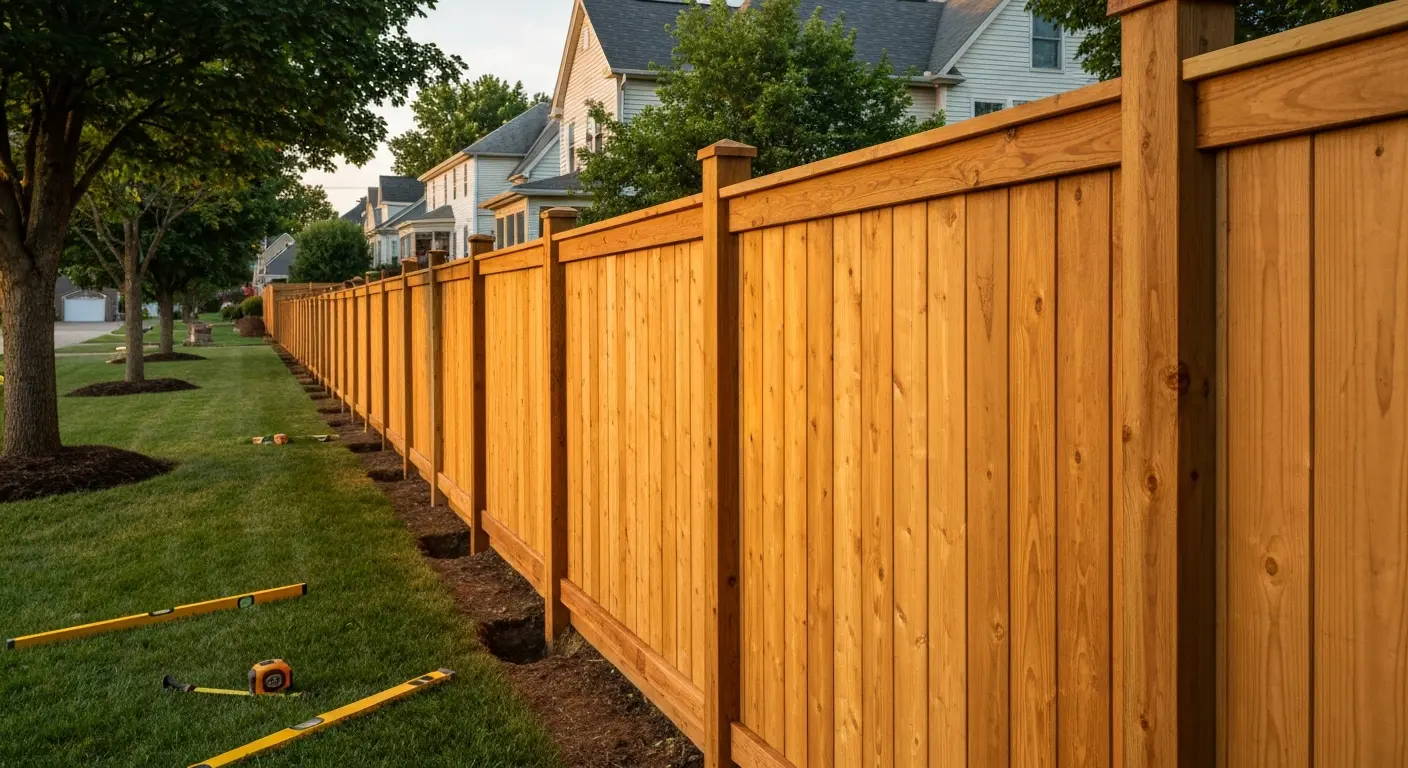 Wood privacy fence installation