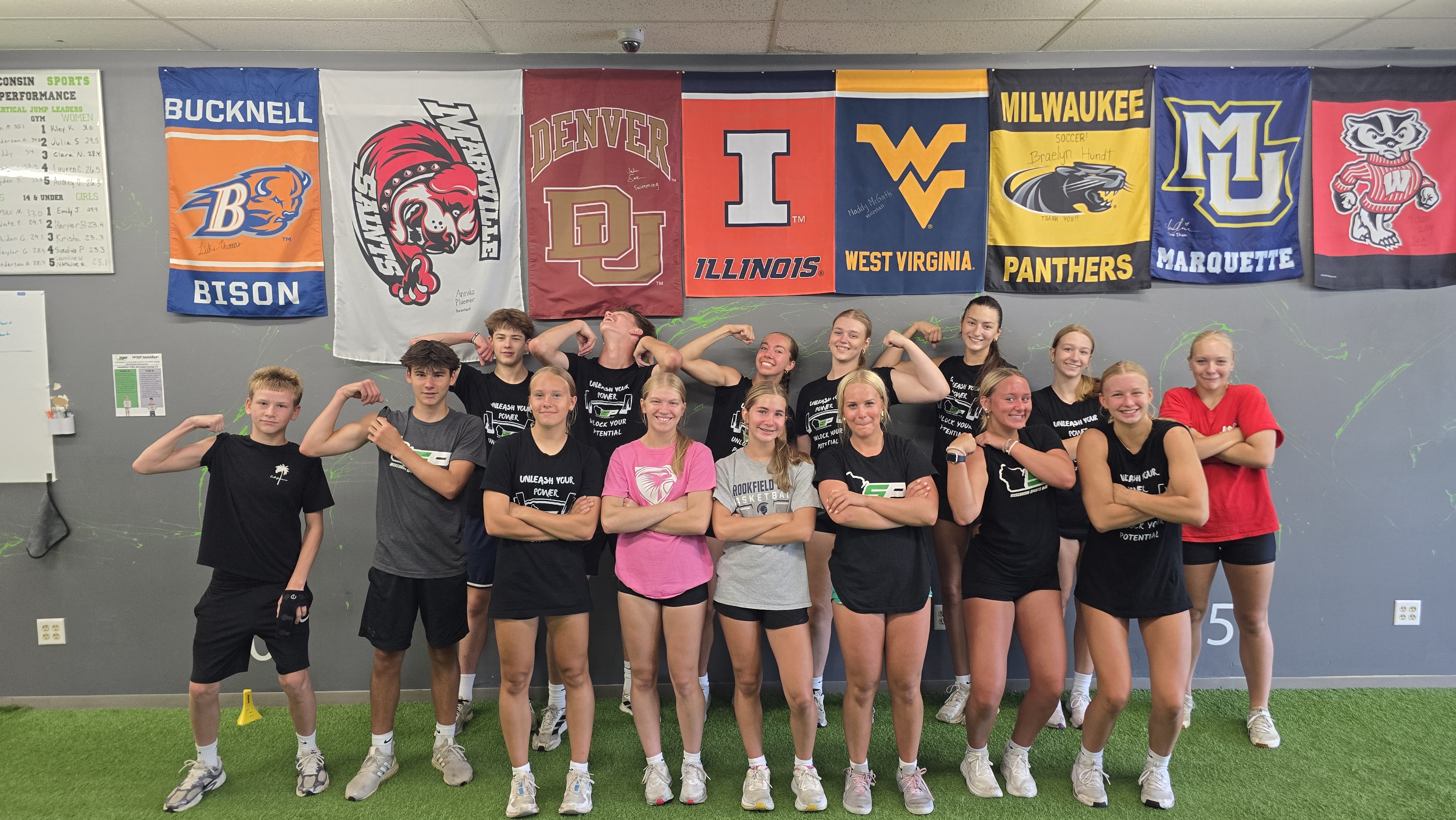 Athletes celebrating together at Wisconsin Sports Performance in Menomonee Falls