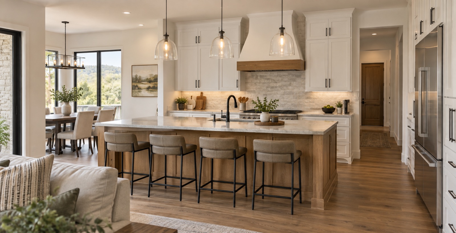 Remodeled San Antonio kitchen with painted cabinets and stone island countertop