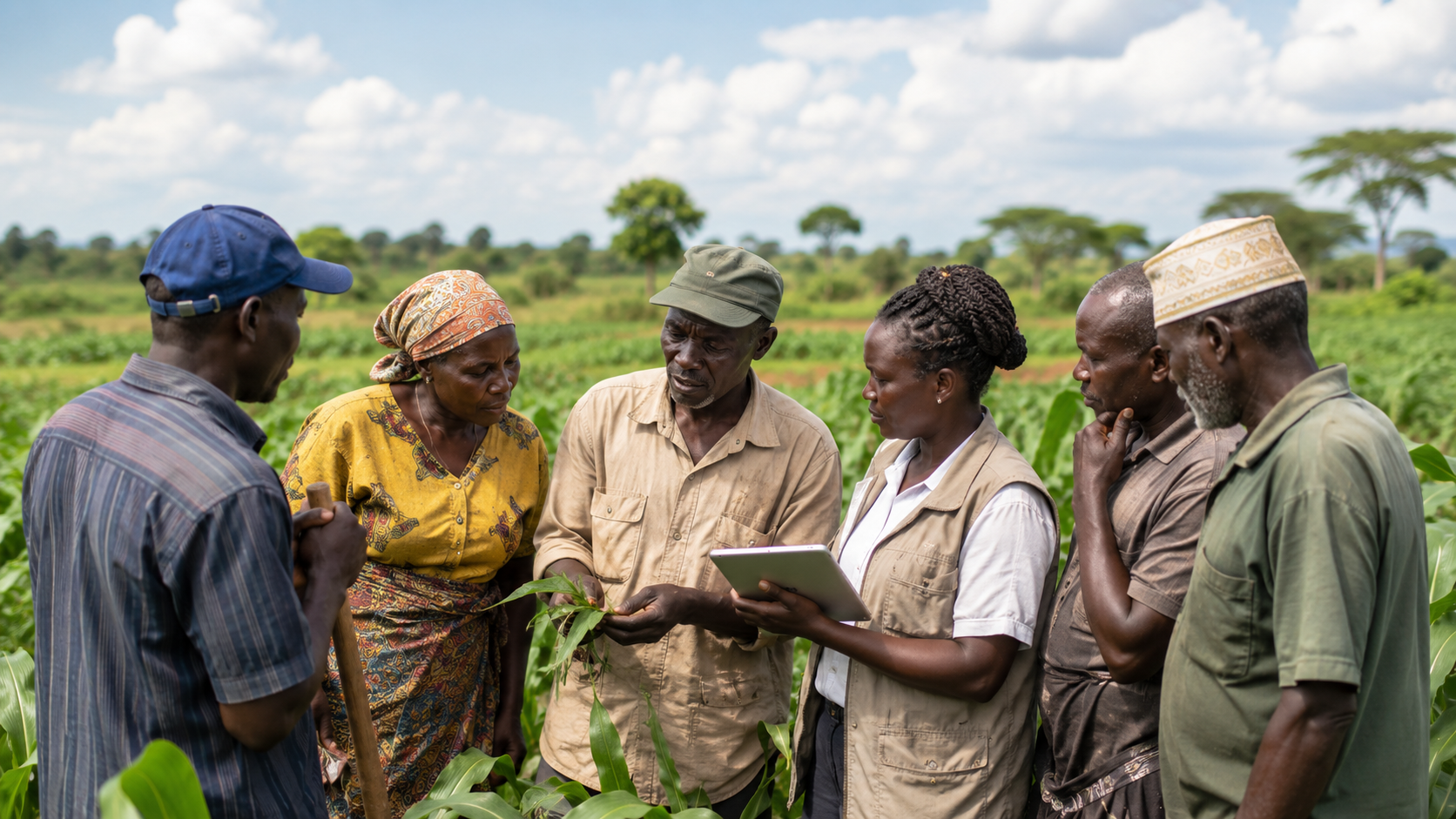 Community farmers using tablet in the field