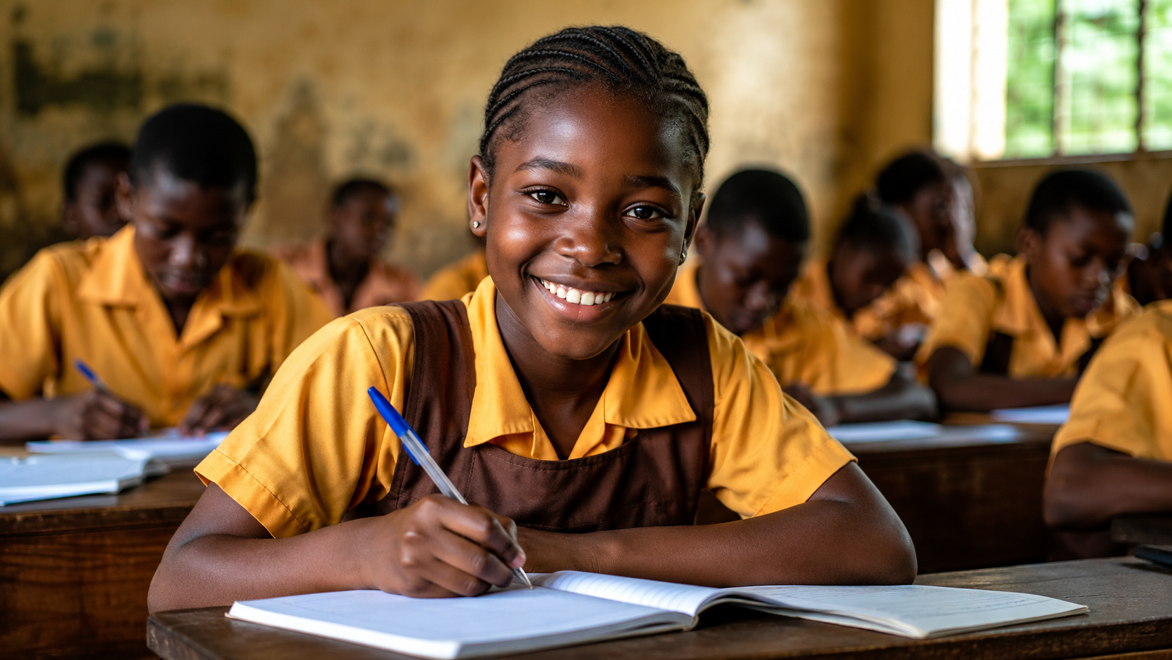Students learning in an African classroom