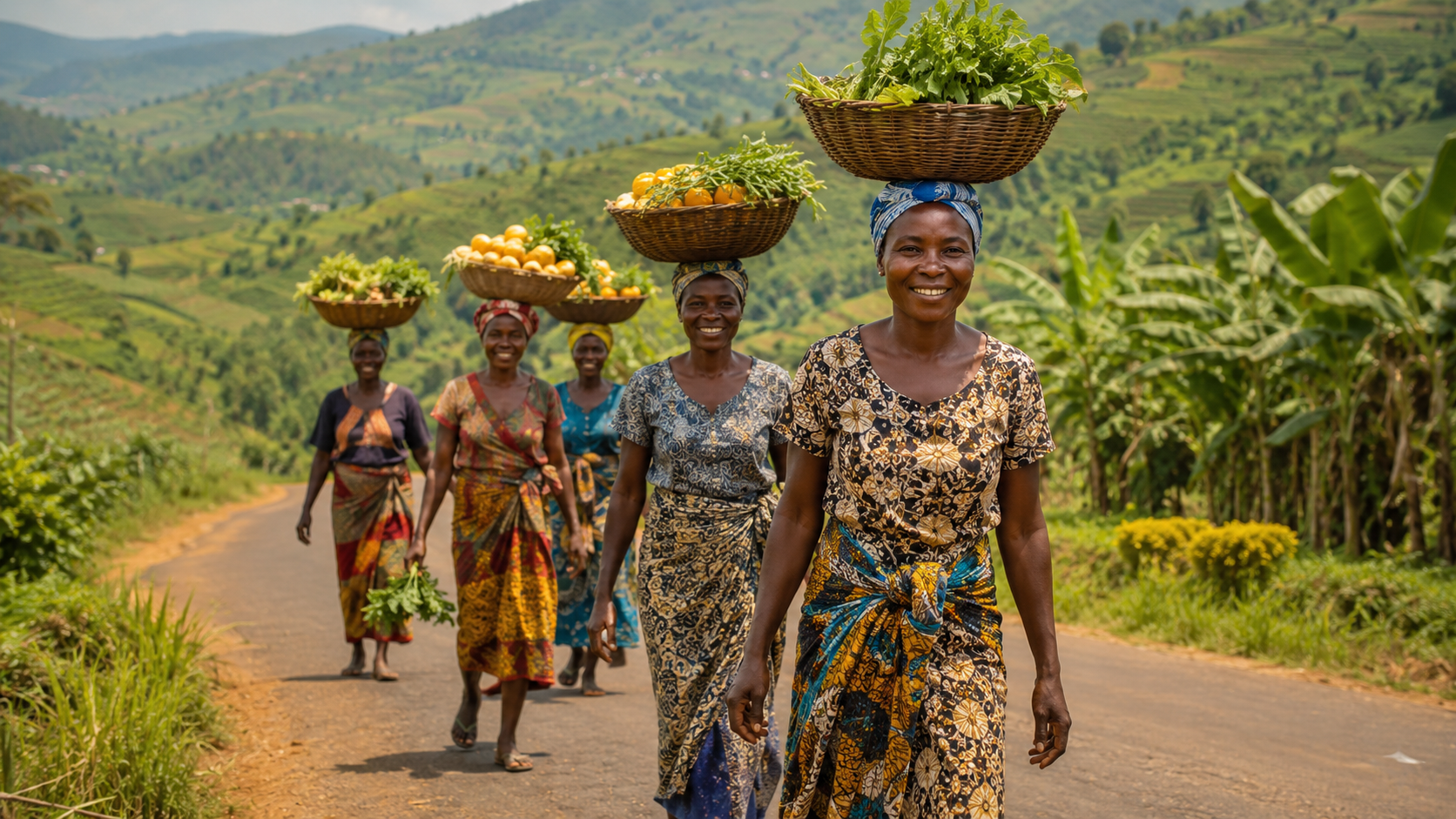 African women carrying baskets