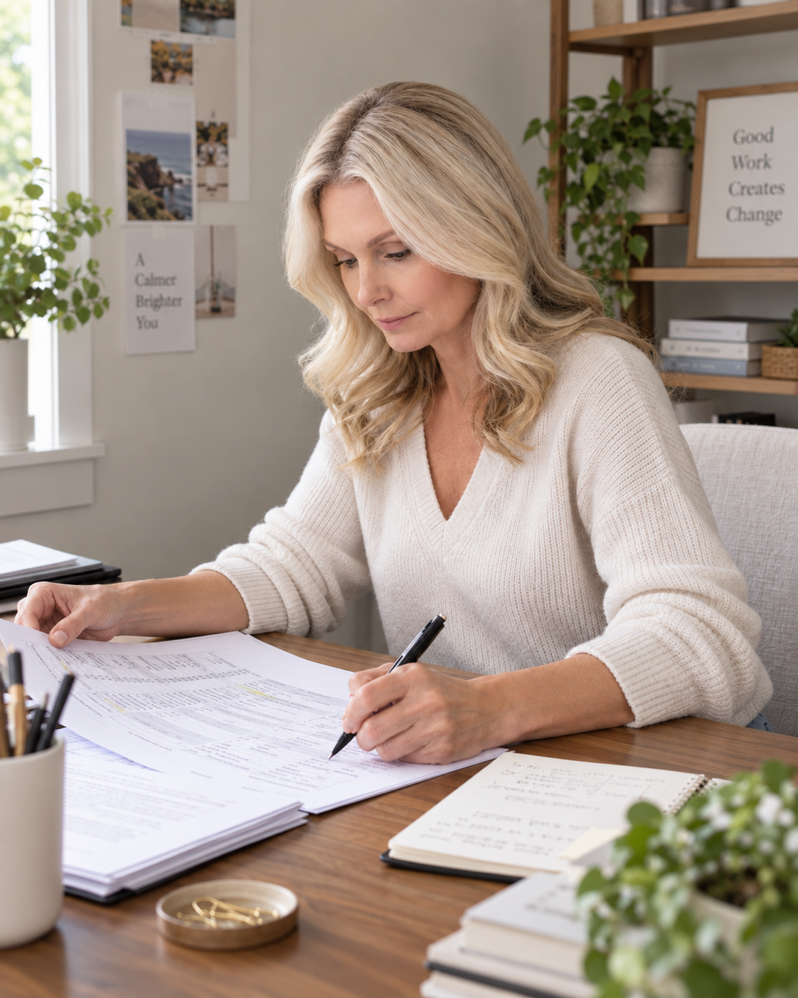 Service provider at a desk, mid-task