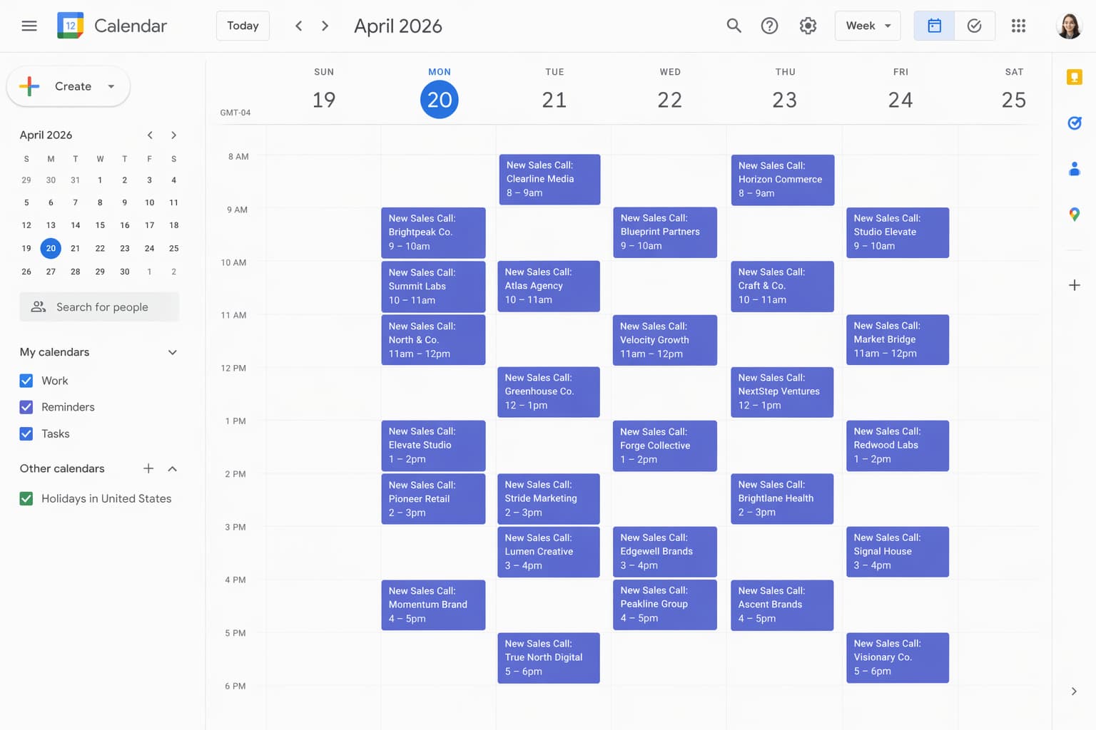 Calendar full of booked sales calls