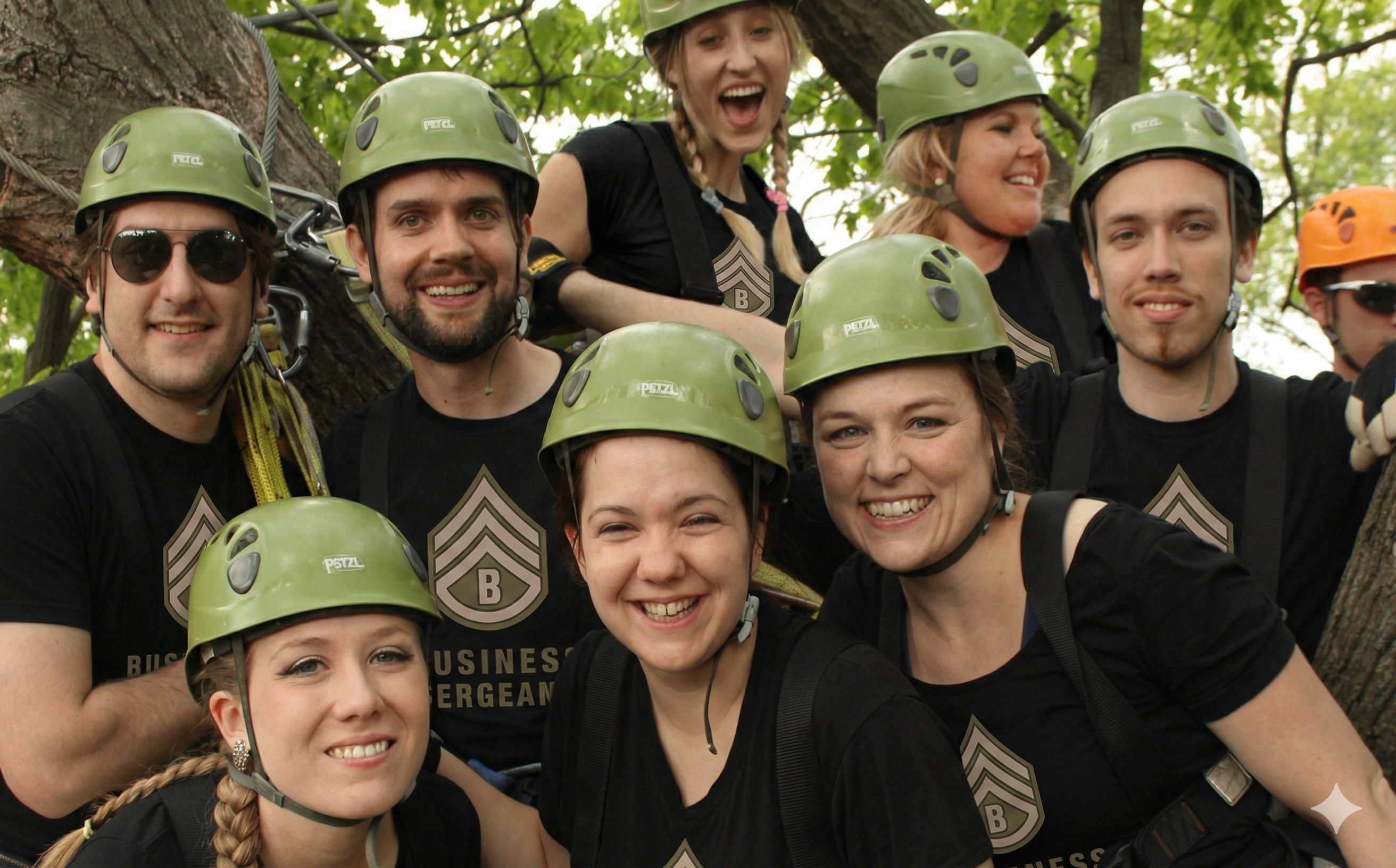 Business team enjoying a Business Sergeant team building event outside