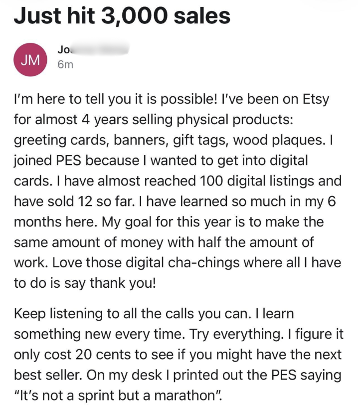 JM — Just hit 3,000 sales