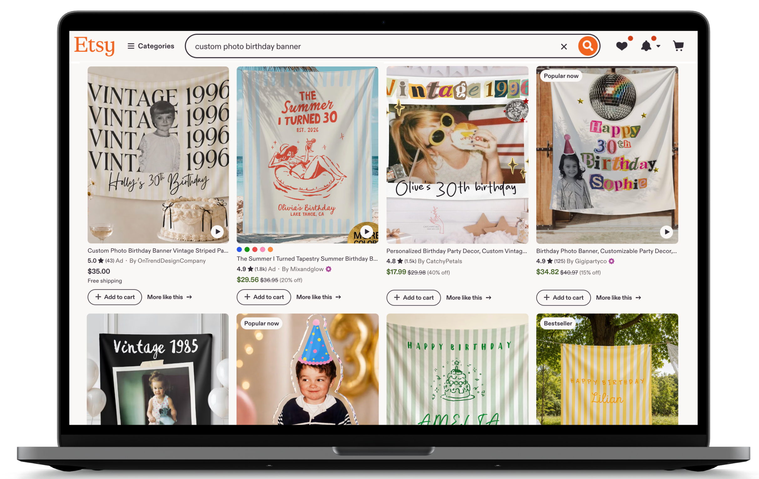 Finished Etsy listing shown in search results