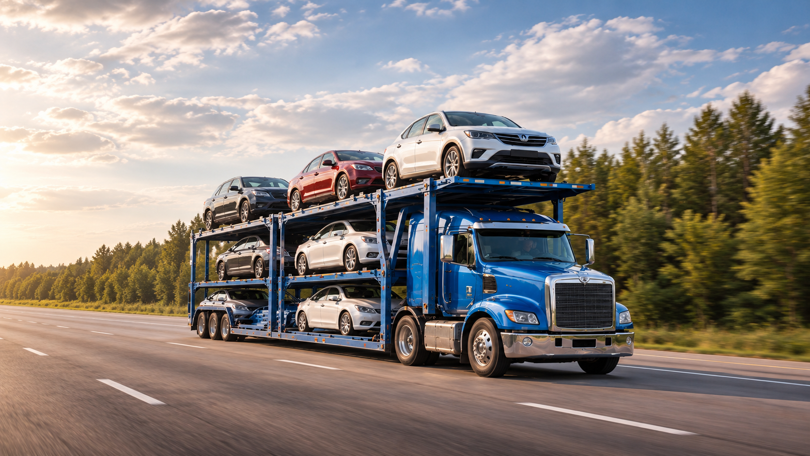 Car carrier truck transporting vehicles on the highway