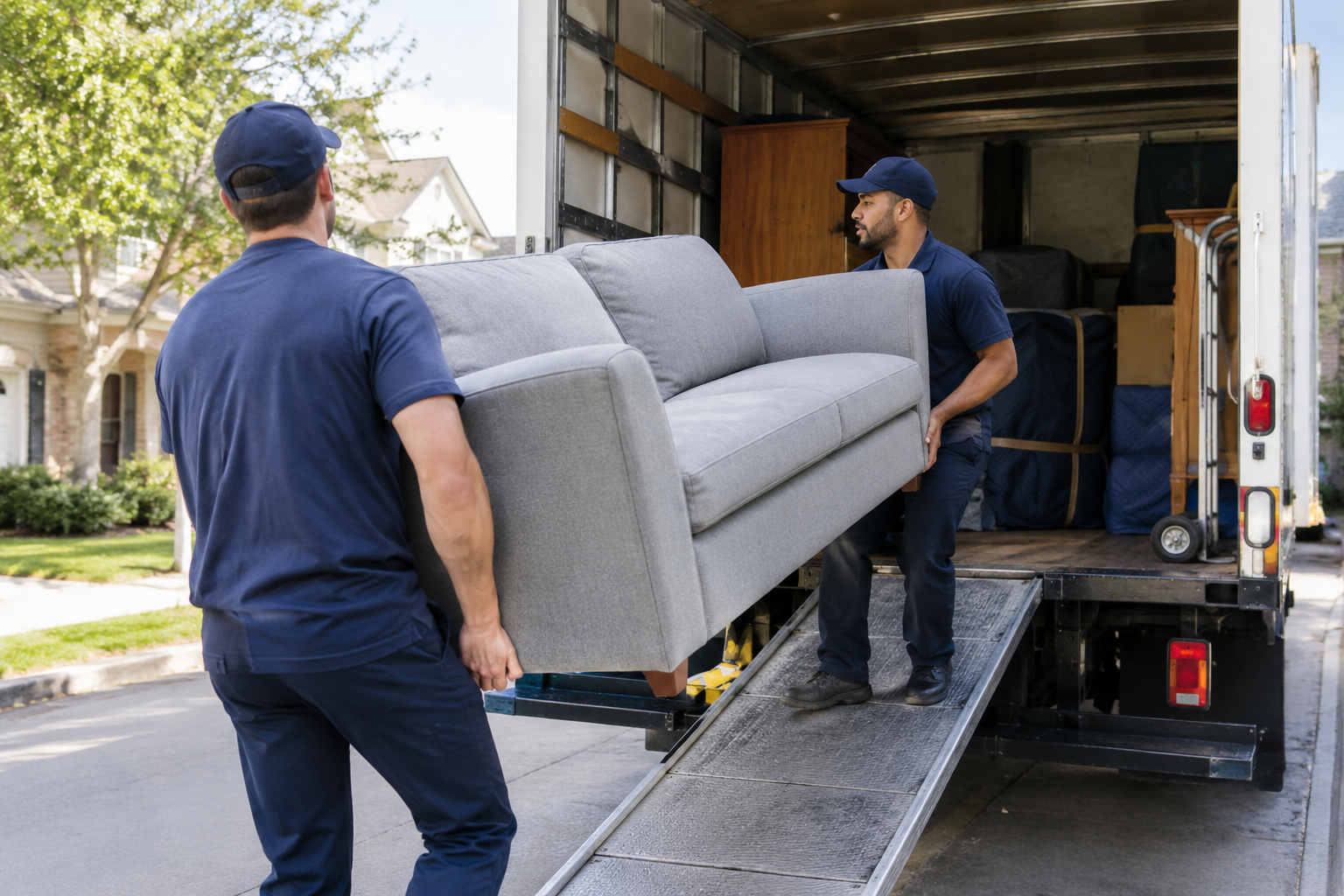 Movers loading furniture into a moving truck in Oklahoma City