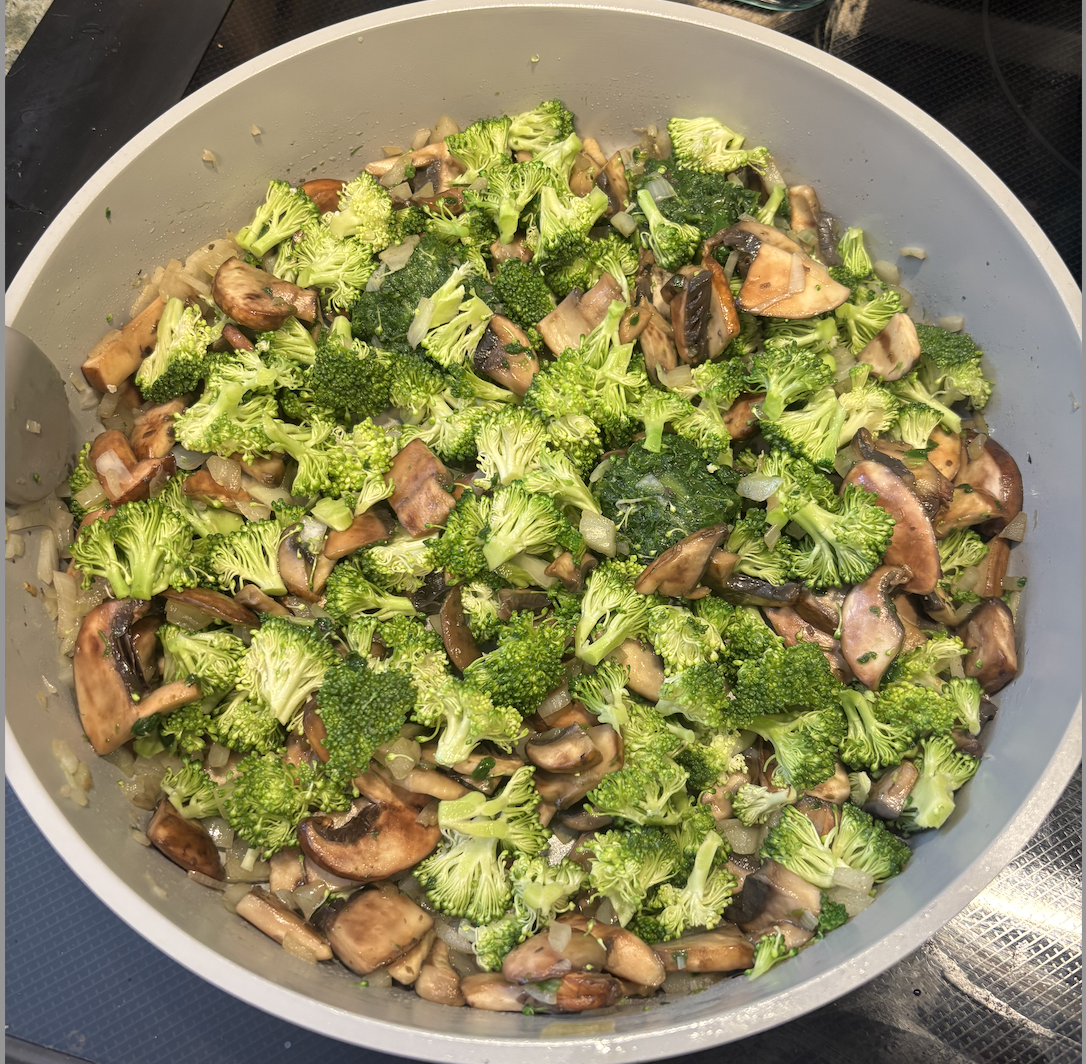 sautee mushroom, onion and broccoli