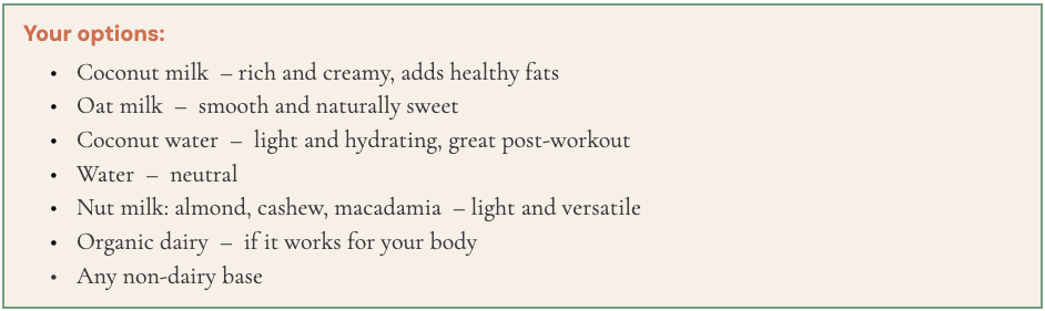 Step 1 liquid base for smoothie options