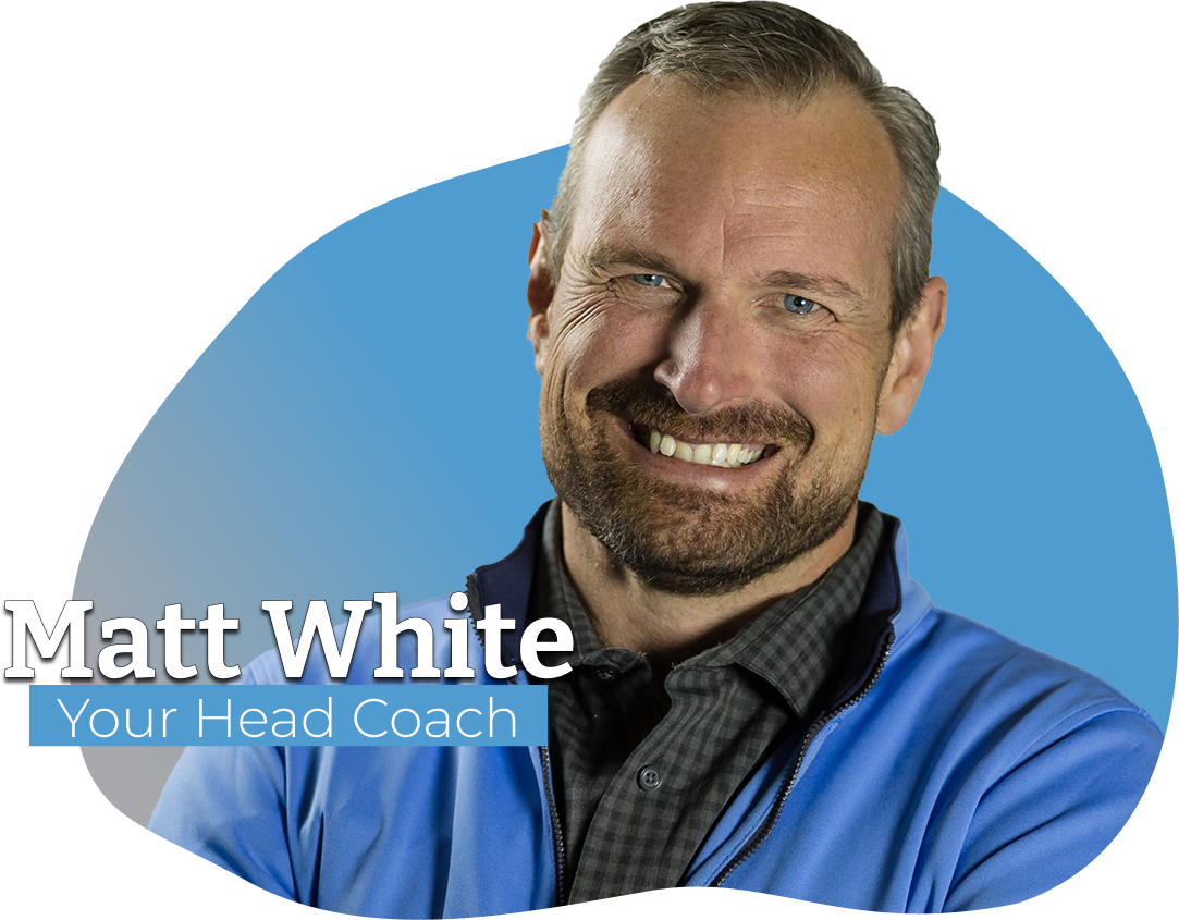 Headshot of Matt White, labeled as 'Your Head Coach', displaying leadership and dedication, embodying the spirit of transformation and empowerment at Emery Coaching.